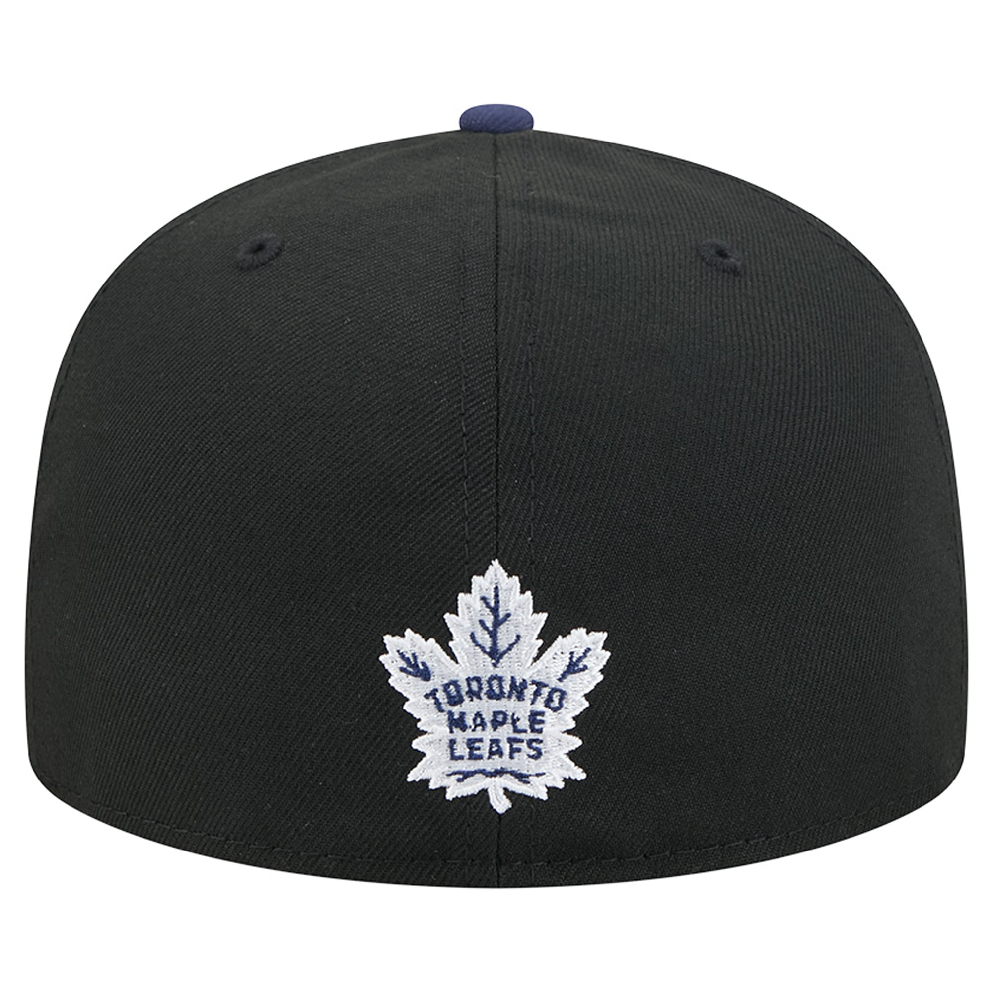 Casquette ajustée New Era 59FIFTY pour homme, noire et bleue, logo des Maple Leafs de Toronto, surpiqûres décoratives.
