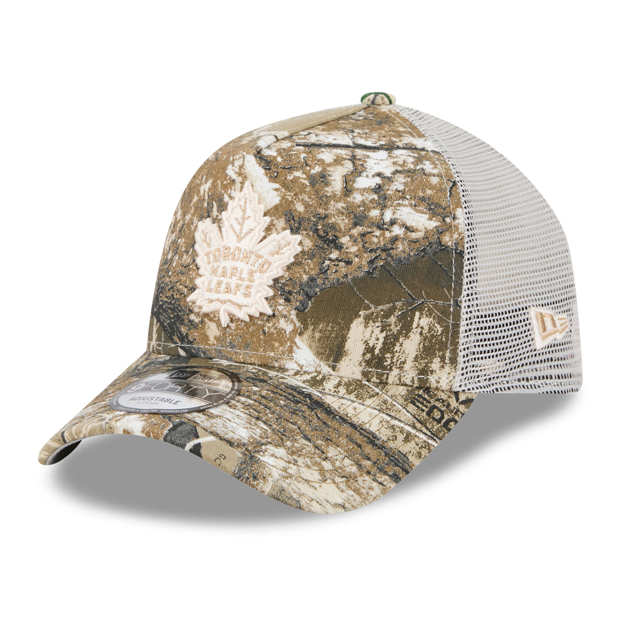 Casquette trucker ajustable New Era Camo Toronto Maple Leafs Real Tree A-Frame 9FORTY pour homme