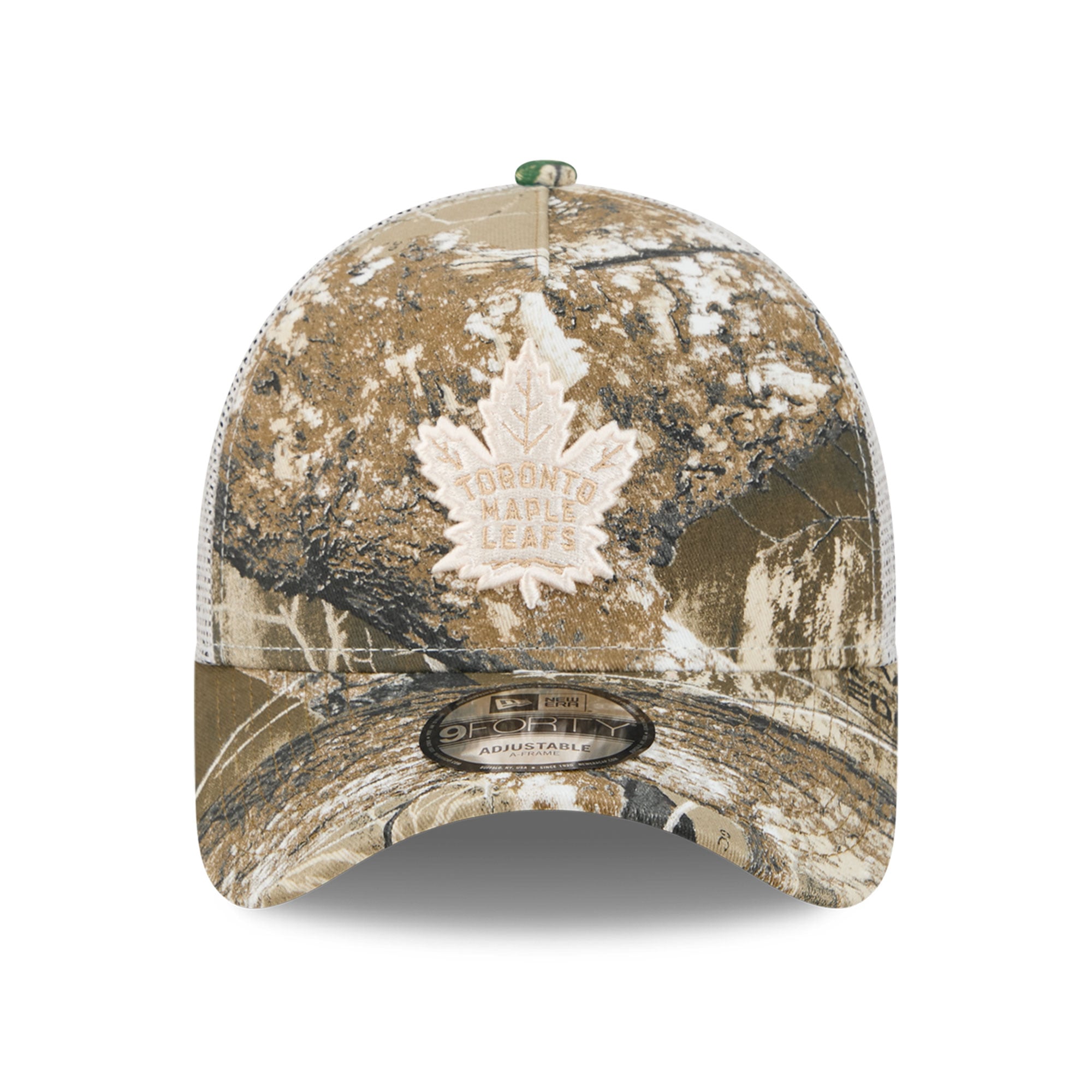 Casquette trucker ajustable New Era Camo Toronto Maple Leafs Real Tree A-Frame 9FORTY pour homme