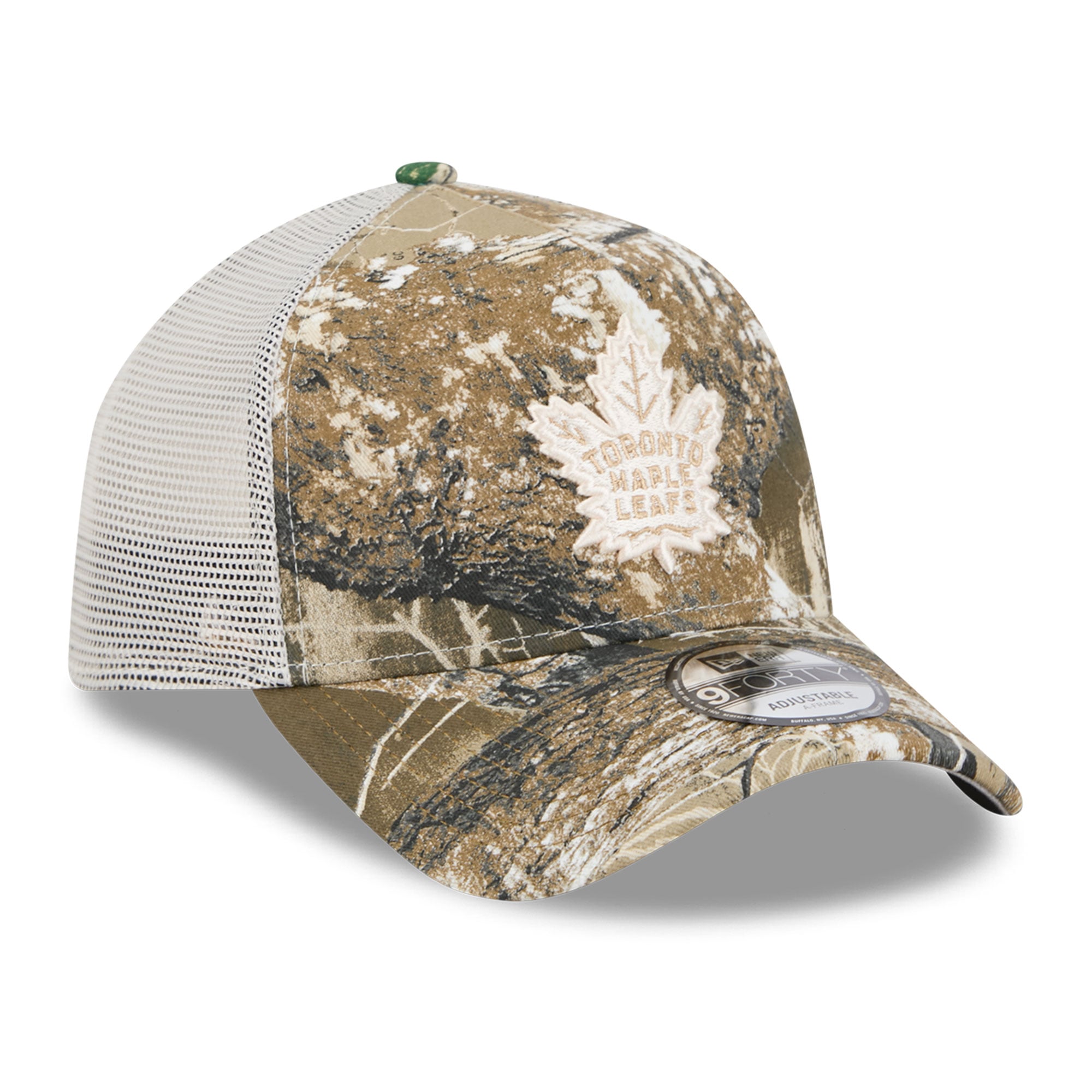 Casquette trucker ajustable New Era Camo Toronto Maple Leafs Real Tree A-Frame 9FORTY pour homme