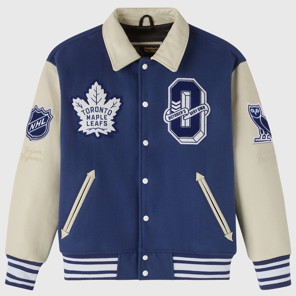 Men's Toronto Maple Leafs OVO x NHL Blue Full-Snap Varsity Jacket