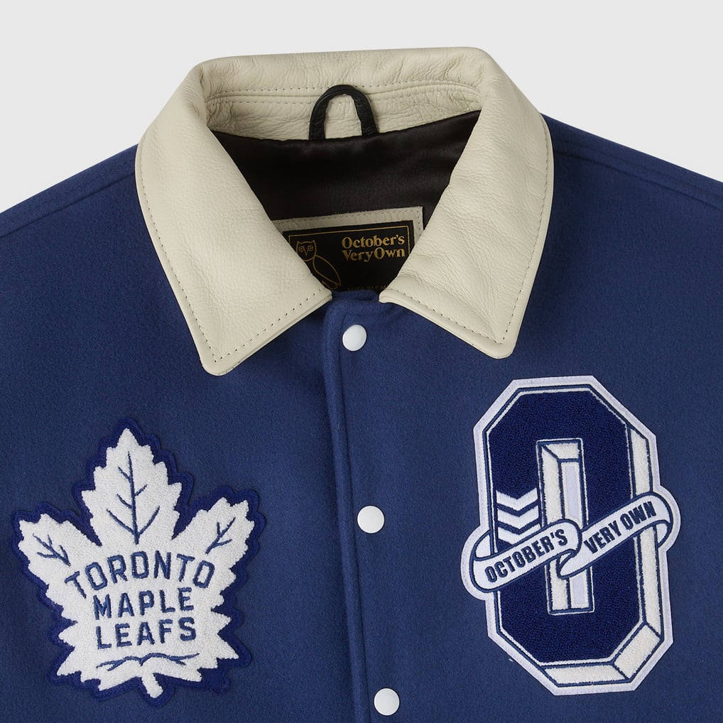 Men's Toronto Maple Leafs OVO x NHL Blue Full-Snap Varsity Jacket
