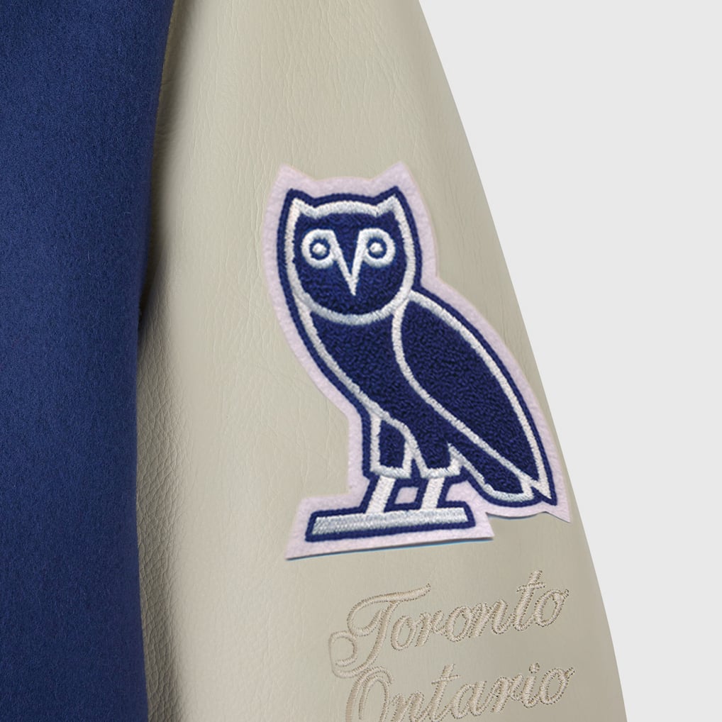 Men's Toronto Maple Leafs OVO x NHL Blue Full-Snap Varsity Jacket