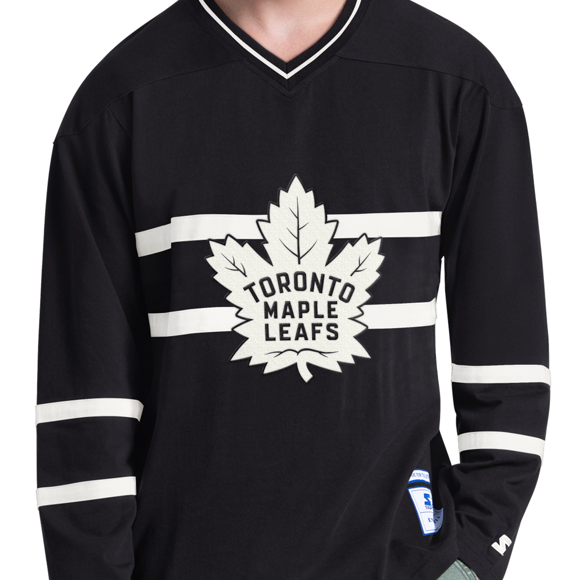T-shirt à manches longues et col en V Starter Black Toronto Maple Leafs pour homme