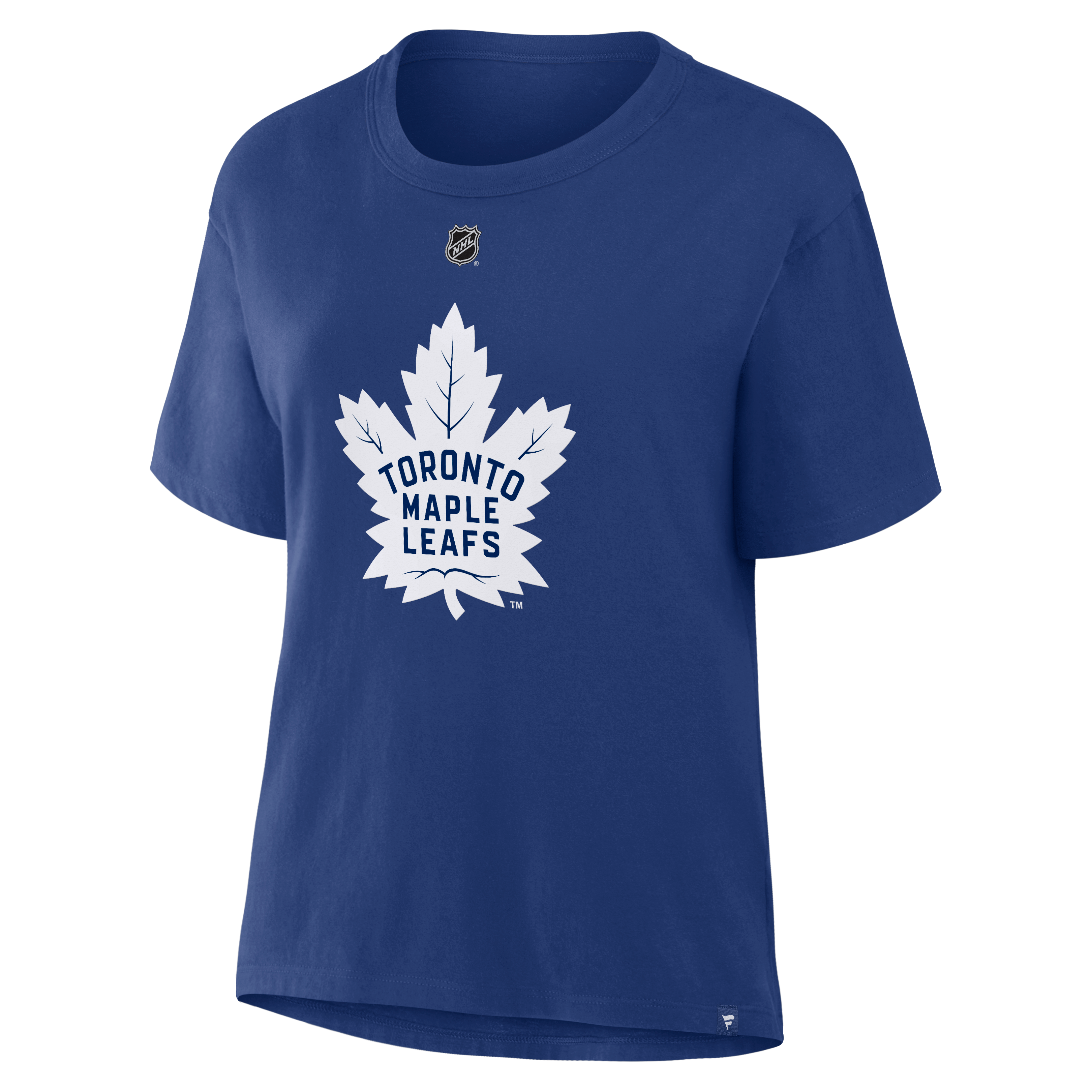T-shirt authentique Fanatics Gavin McKenna bleu des Maple Leafs de Toronto pour femmes, avec nom et numéro superposés
