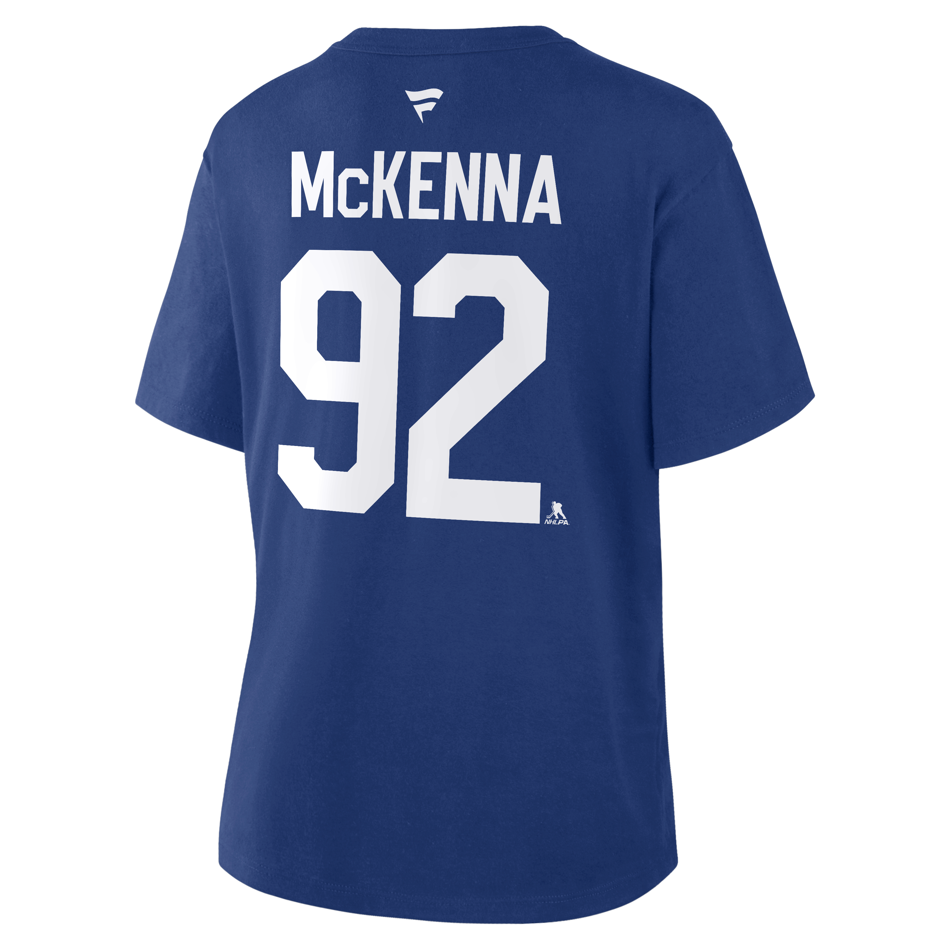 T-shirt authentique Fanatics Gavin McKenna bleu des Maple Leafs de Toronto pour femmes, avec nom et numéro superposés