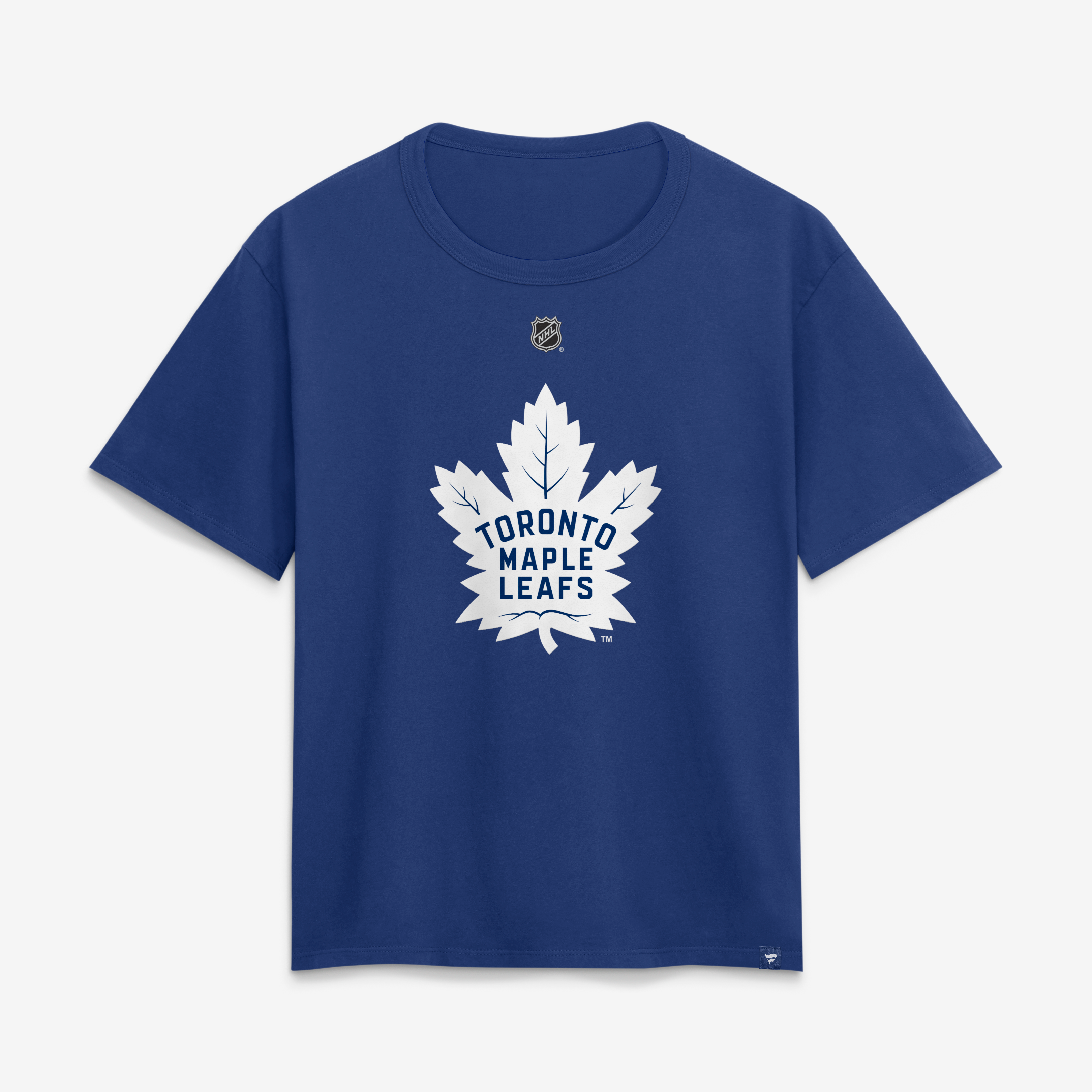 T-shirt authentique Fanatics Gavin McKenna bleu des Maple Leafs de Toronto pour femmes, avec nom et numéro superposés