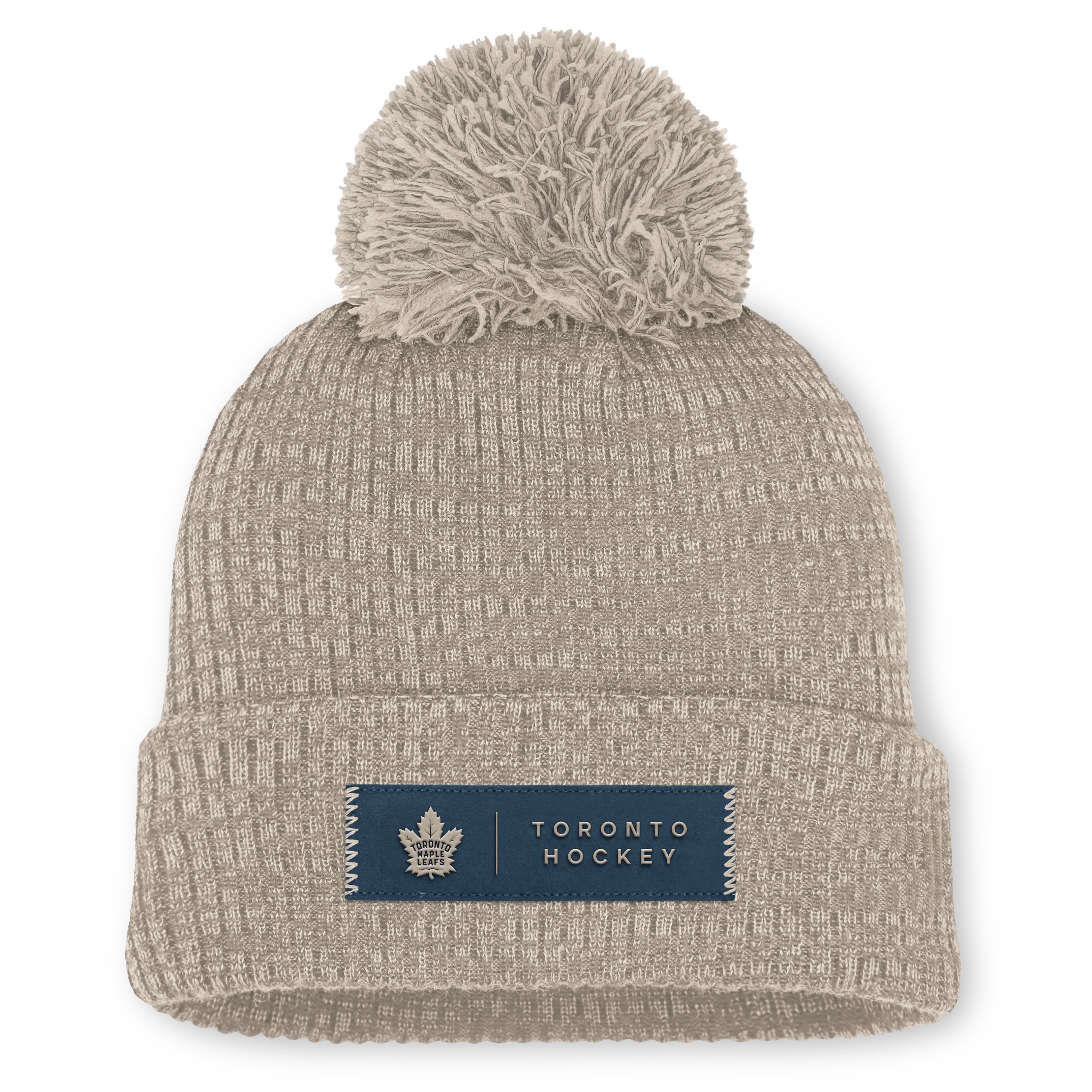 Bonnet tricoté authentique Toronto Maple Leafs pour femme, beige clair, avec pompon