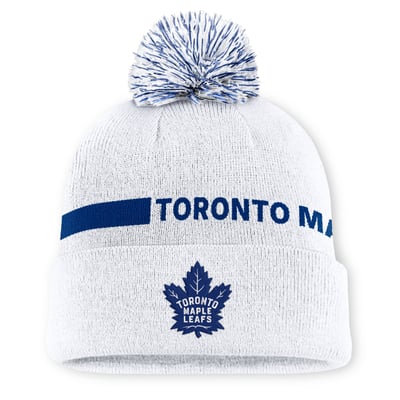 Toronto Maple Leafs Fanatics Women's Authentic Pro Rink Cuffed Knit Hat with Pom - White