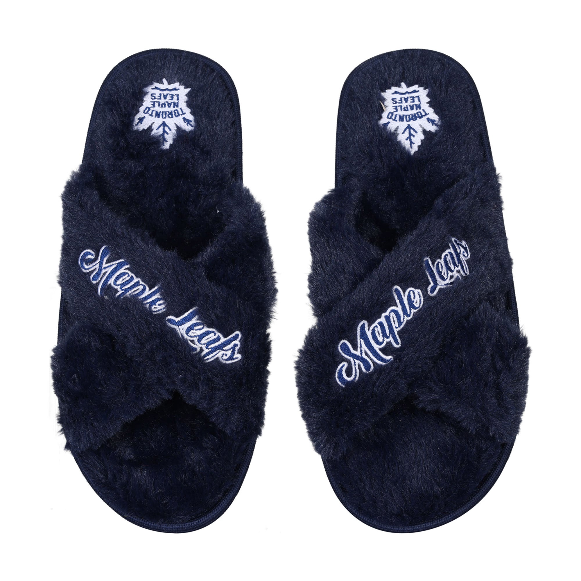 Women's FOCO Toronto Maple Leafs Script Cross - Slide Slippers