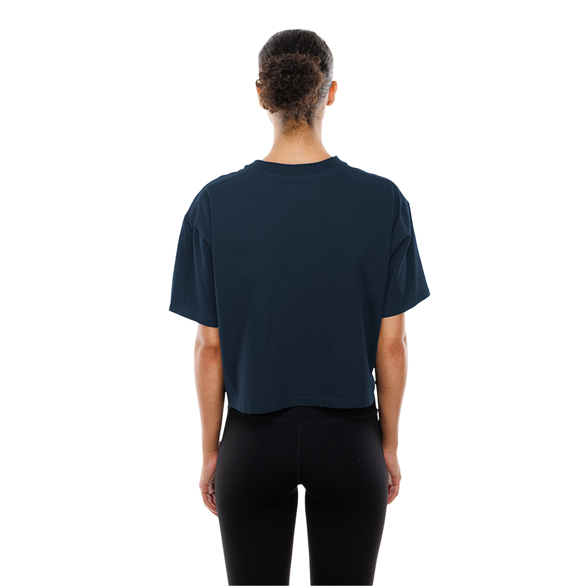T-shirt New Era bleu marine pour femme, logo partiel des Maple Leafs de Toronto, coupe carrée.
