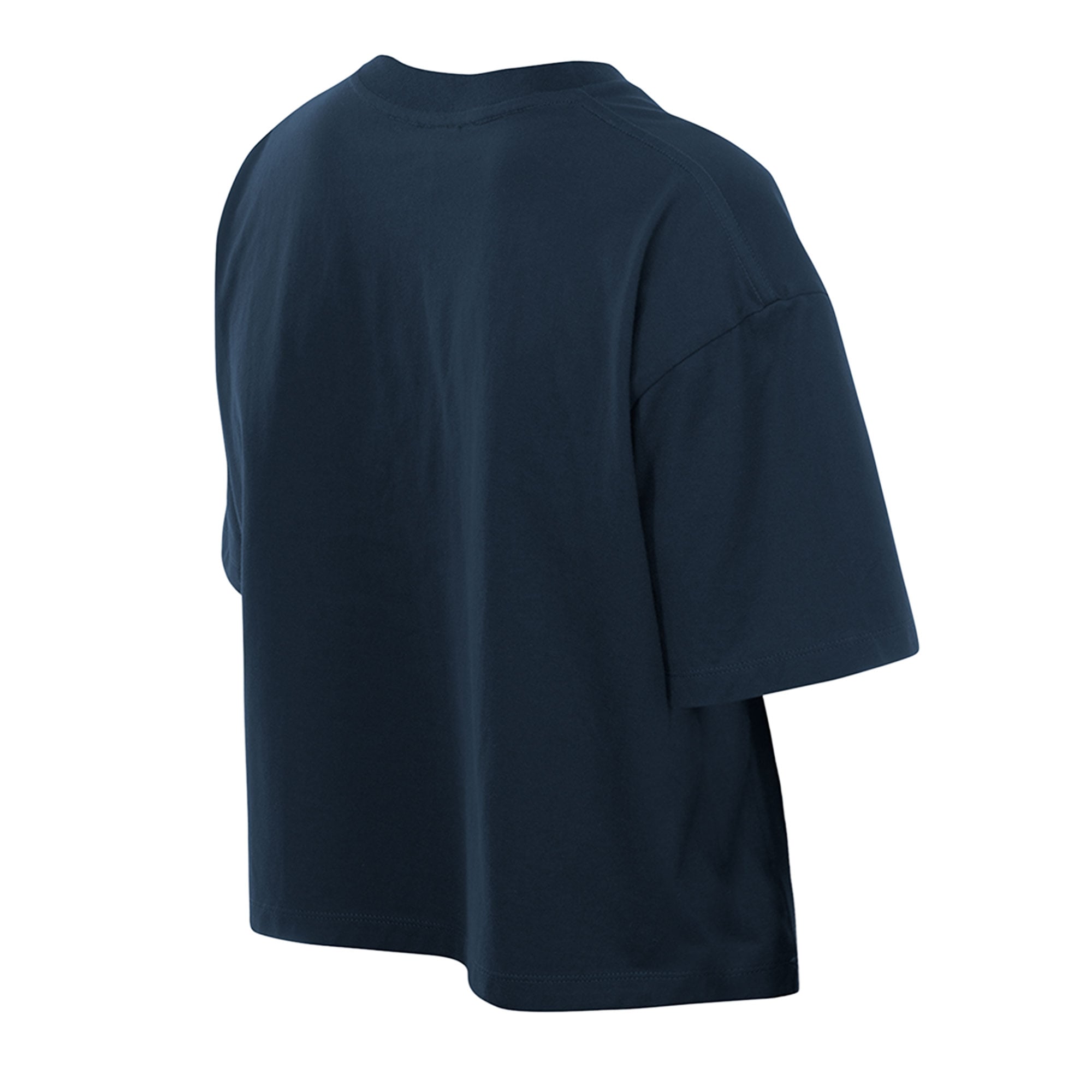 T-shirt New Era bleu marine pour femme, logo partiel des Maple Leafs de Toronto, coupe carrée.