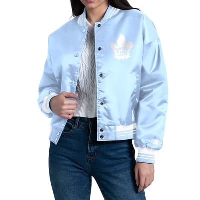 Toronto Maple Leafs Starter Women's Fashion Script Satin Full-Snap Varsity Jacket - Blue
