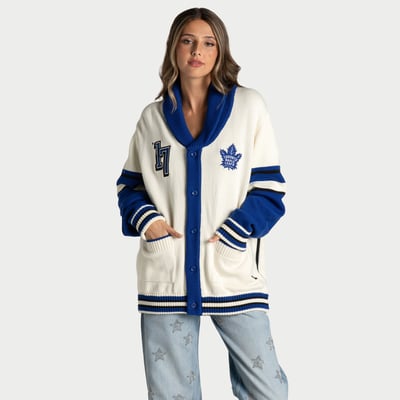  Toronto Maple Leafs The Wild Collective Women's Jacquard Rolled Collar Sweater - Cream