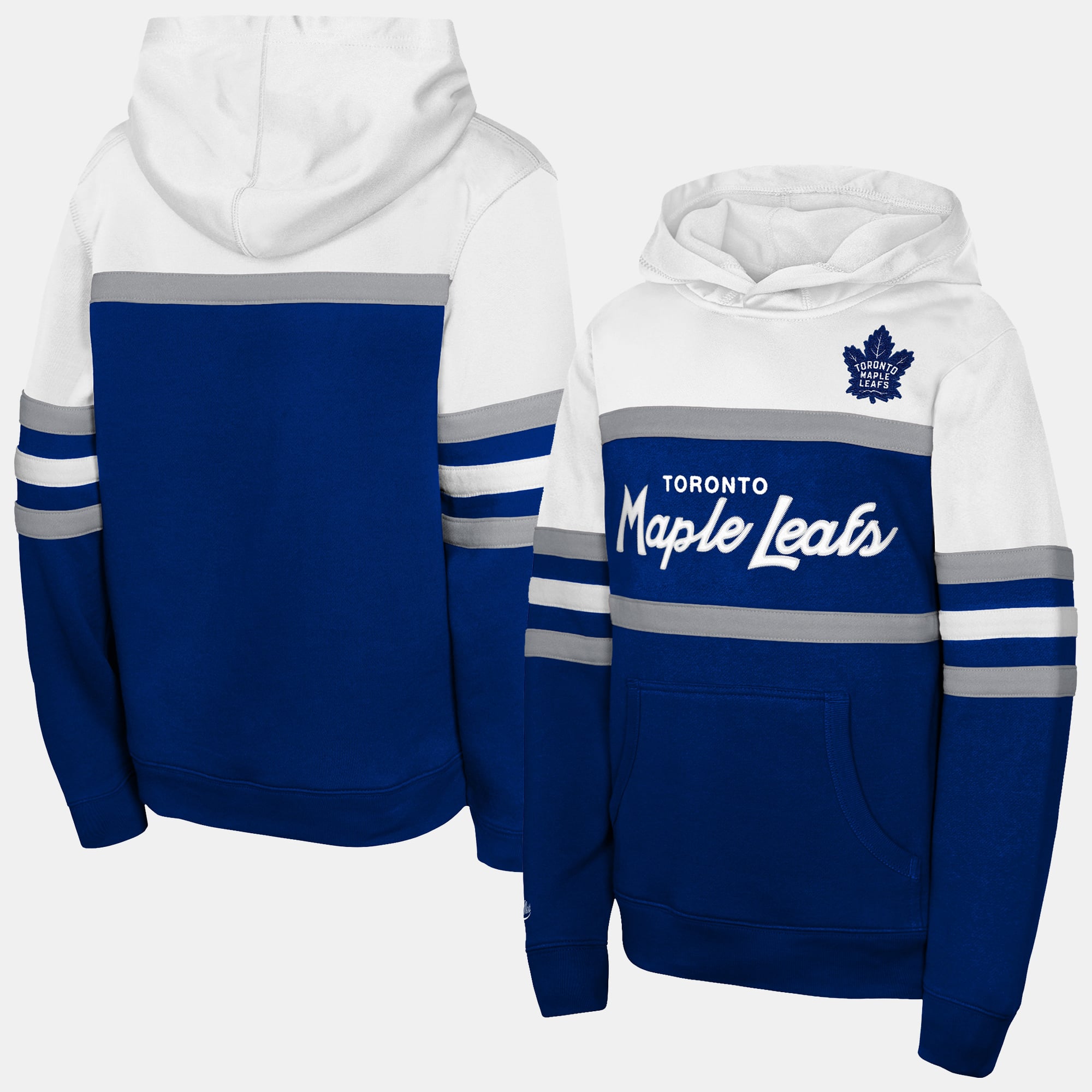 Sweat à capuche bleu Mitchell & Ness pour enfant, l'effigie de l'entraîneur-chef des Maple Leafs Toronto.