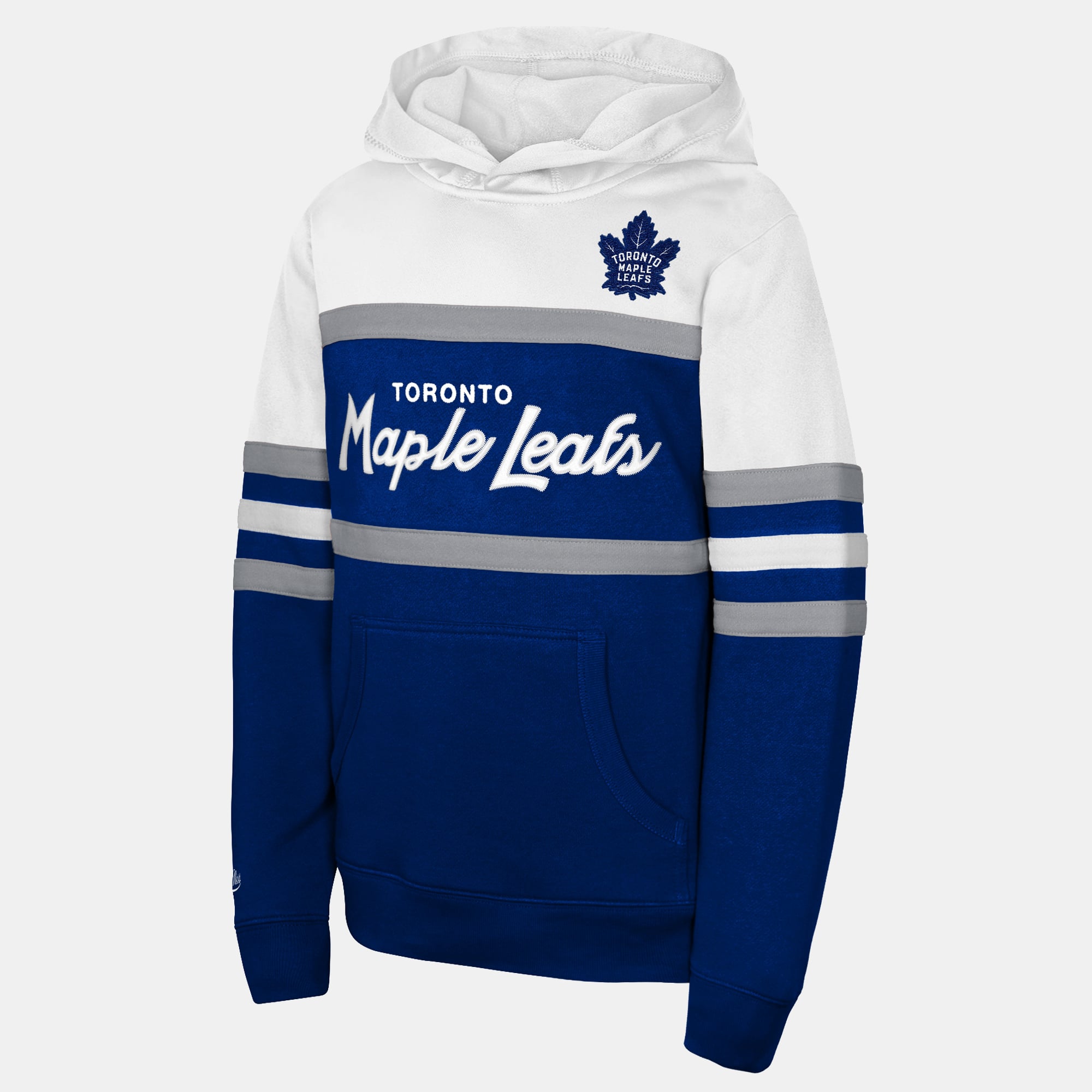 Sweat à capuche bleu Mitchell & Ness pour enfant, l'effigie de l'entraîneur-chef des Maple Leafs Toronto.