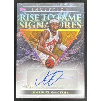 2025-26 Topps Inception Rise to Fame Gold Electricity Immanuel Quickley Auto /50