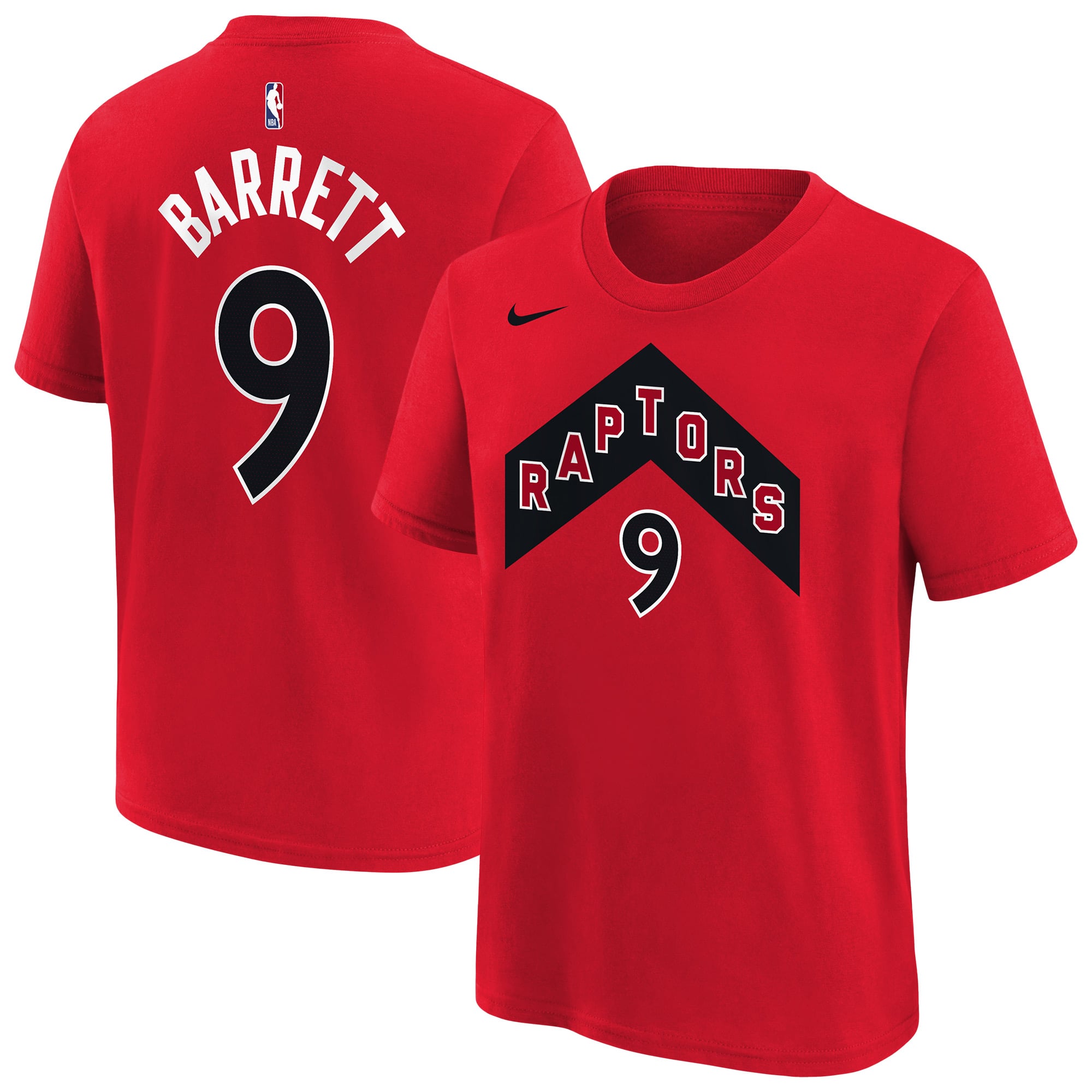 T-shirt garçon RJ Barrett rouge des Raptors de Toronto, avec nom et numéro emblématiques