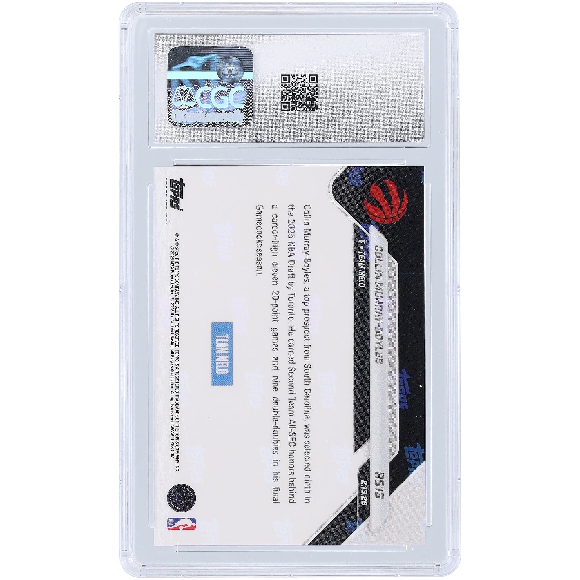 Collin Murray-Boyles Toronto Raptors 2025-26 Topps Now Rising Stars #RS13 CGC Authenticated Rookie Card