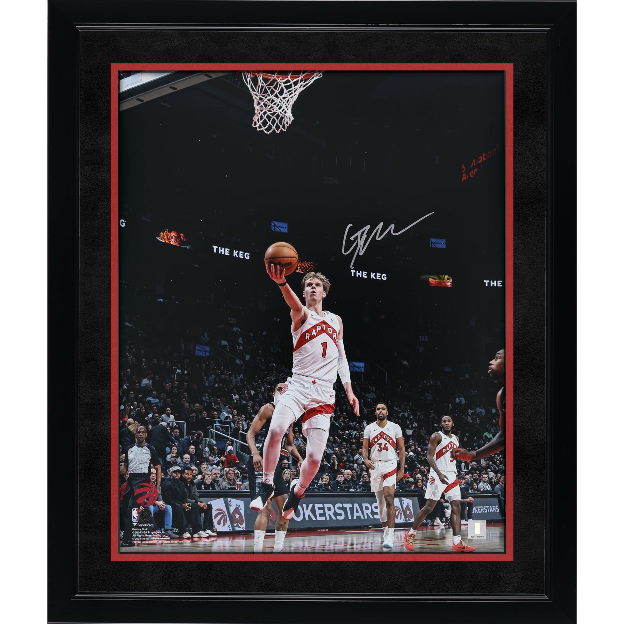 Photo autographiée de Gradey Dick (Toronto Raptors) - Layup contre les Spurs (40,6 x 50,8 cm)