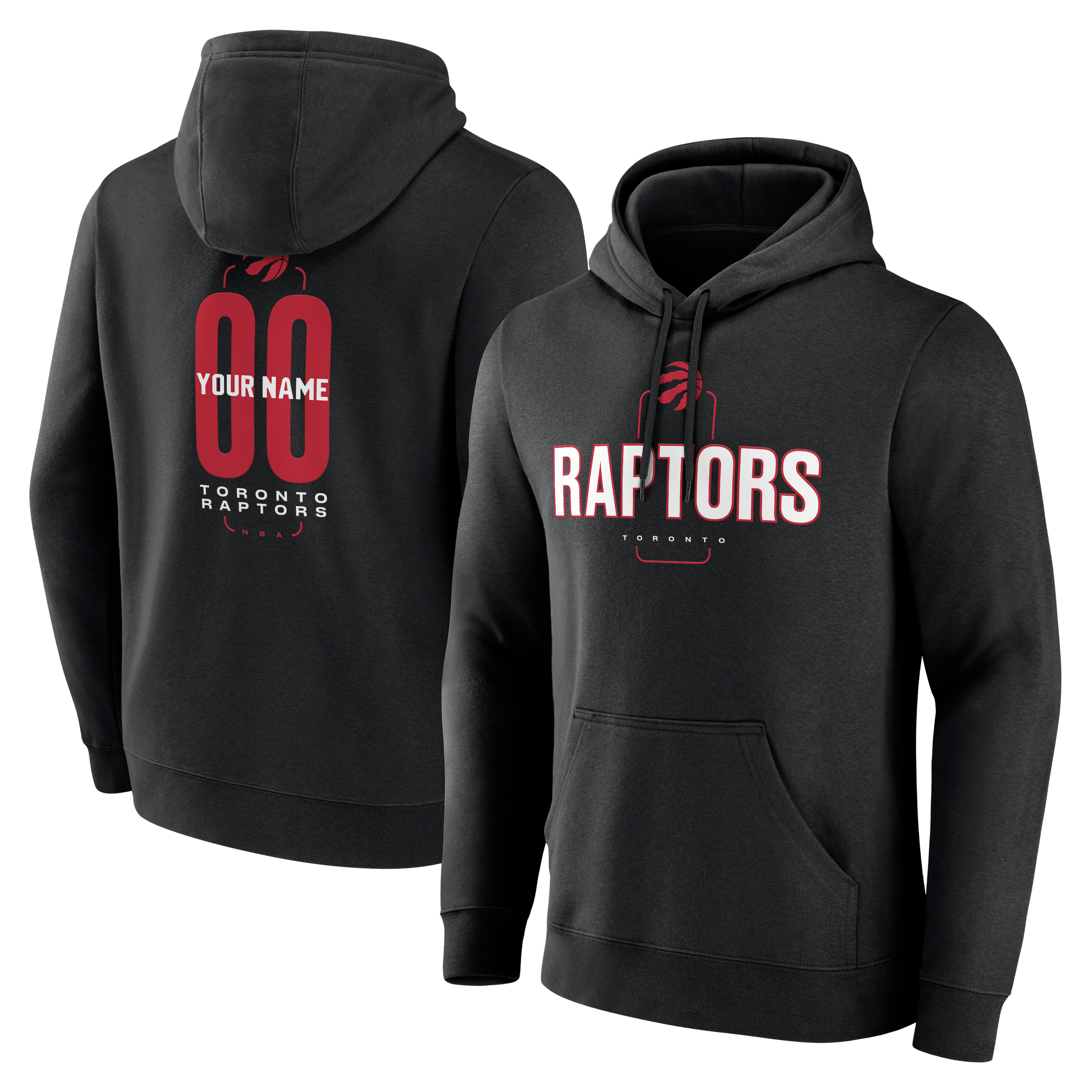 Sweat à capuche noir pour homme des Raptors de Toronto, personnalisé avec nom et numéro, au centre du terrain