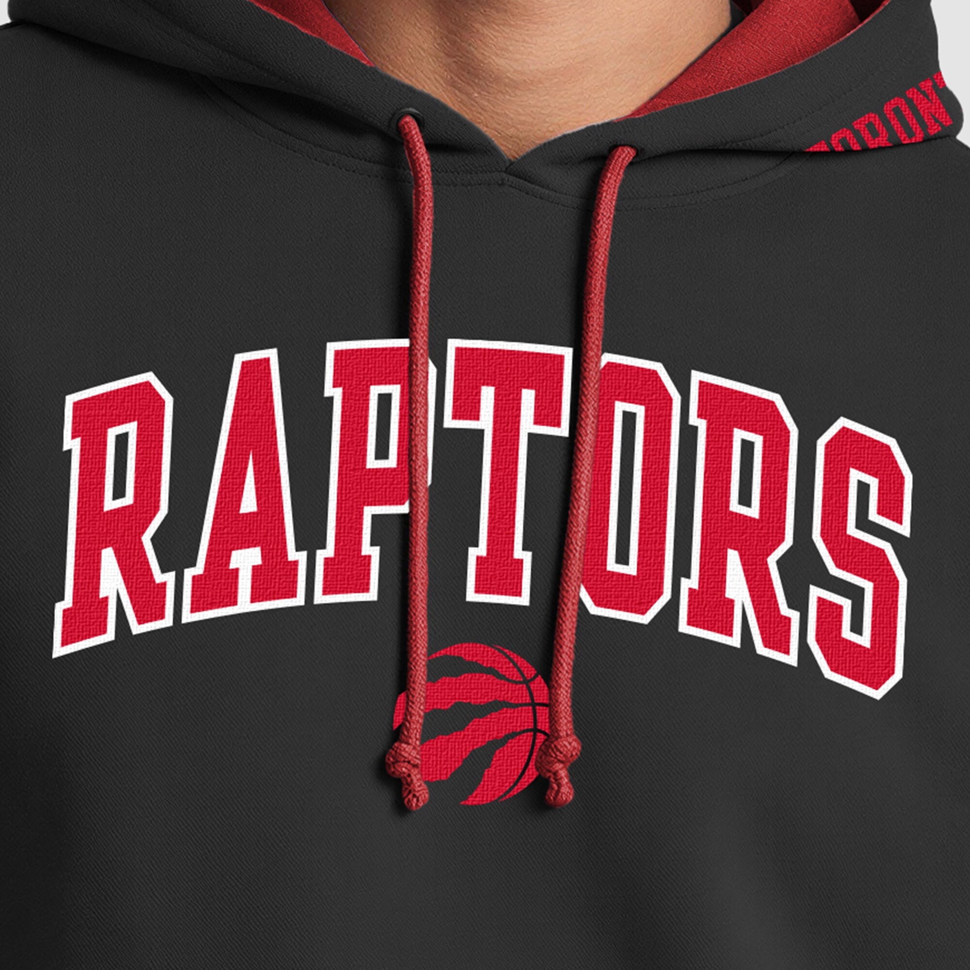 Sweat à capuche Champion noir pour homme, doublure contrastée, Toronto Raptors