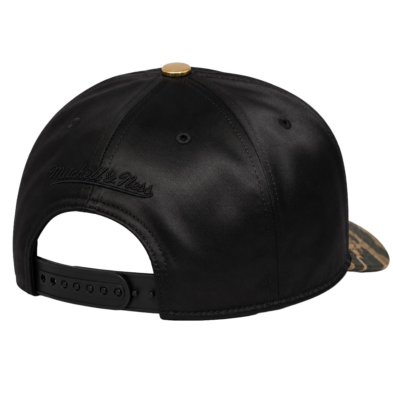 Casquette Mitchell & Ness pour homme, noire/camouflage, modèle Trophy des Raptors de Toronto, en satin, à fermeture snapback.