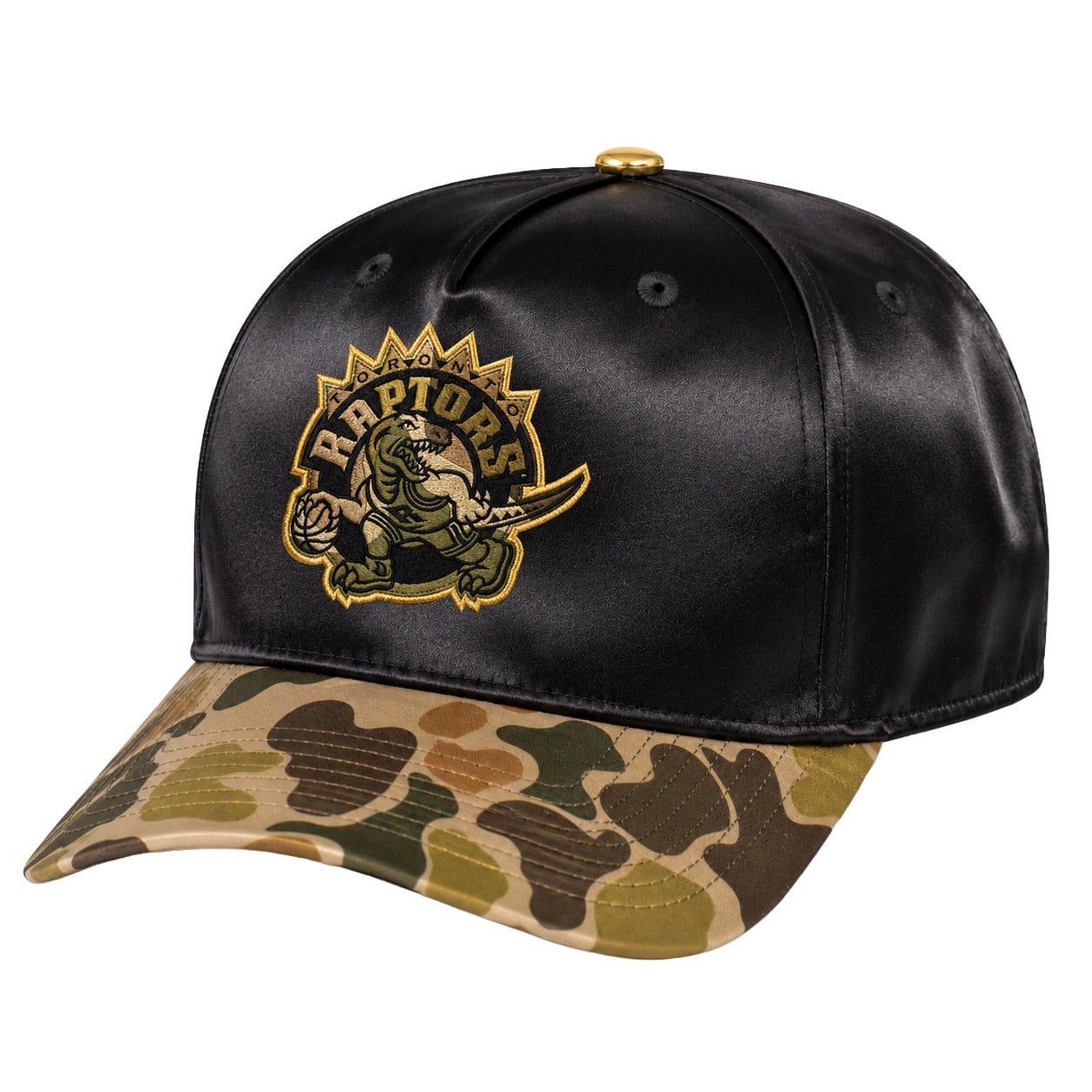 Men's Mitchell & Ness Black/Camo Toronto Raptors Trophy Satin A-Frame Snapback Hat