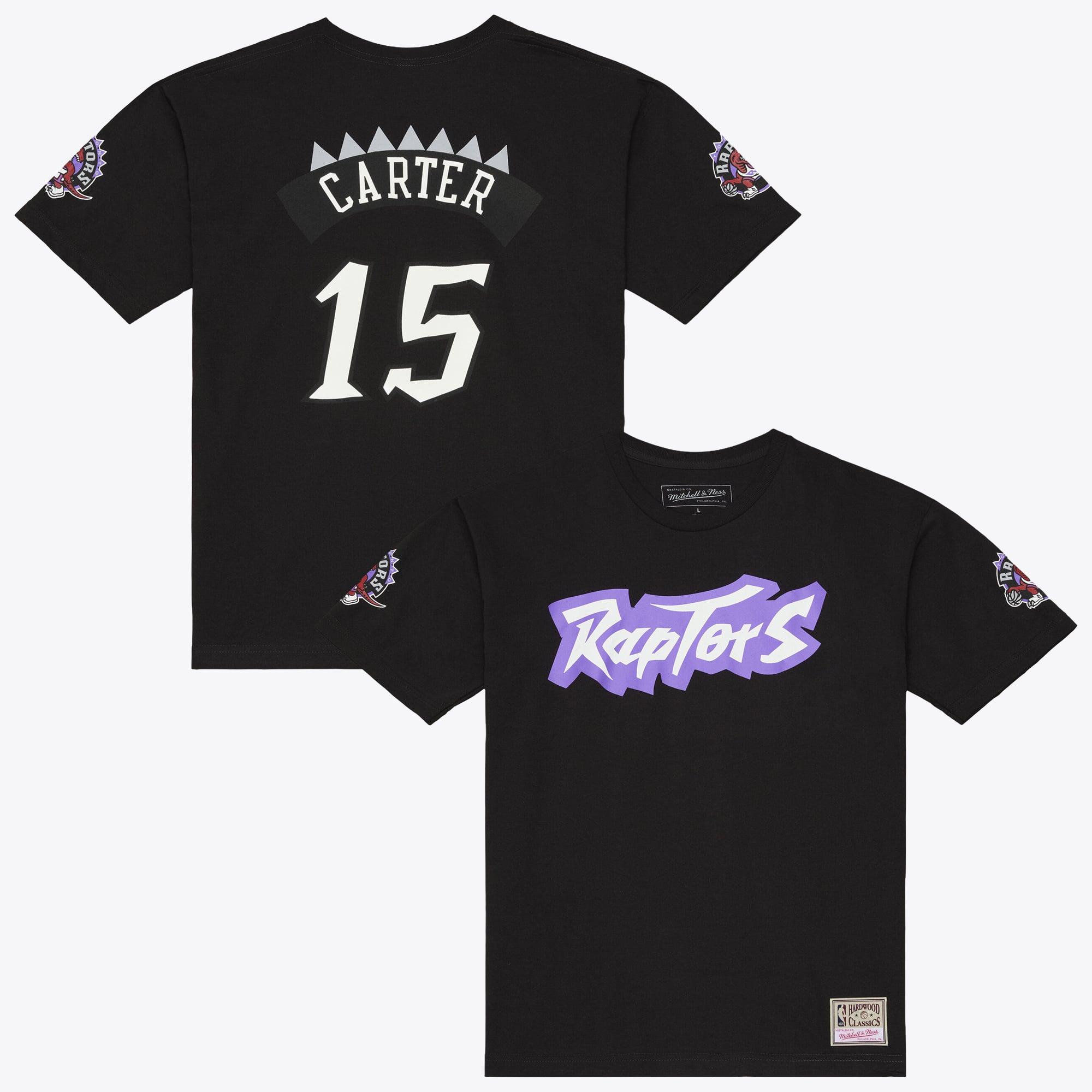 T-shirt classique Mitchell & Ness Vince Carter noir Toronto Raptors Hardwood Classics pour homme, nom et numéro