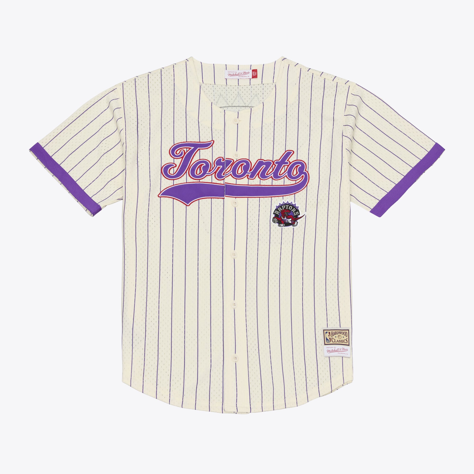 Maillot Mitchell & Ness Vince Carter crème pour homme, modèle Raptors de Toronto, avec boutons sur le devant et maille.