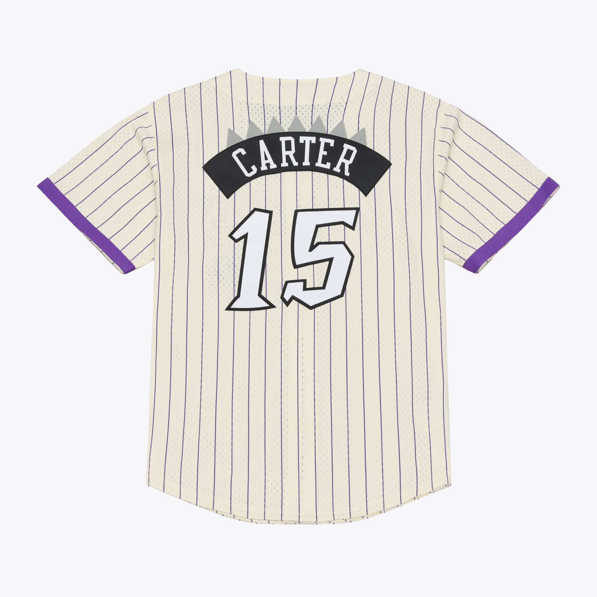 Maillot Mitchell & Ness Vince Carter crème pour homme, modèle Raptors de Toronto, avec boutons sur le devant et maille.