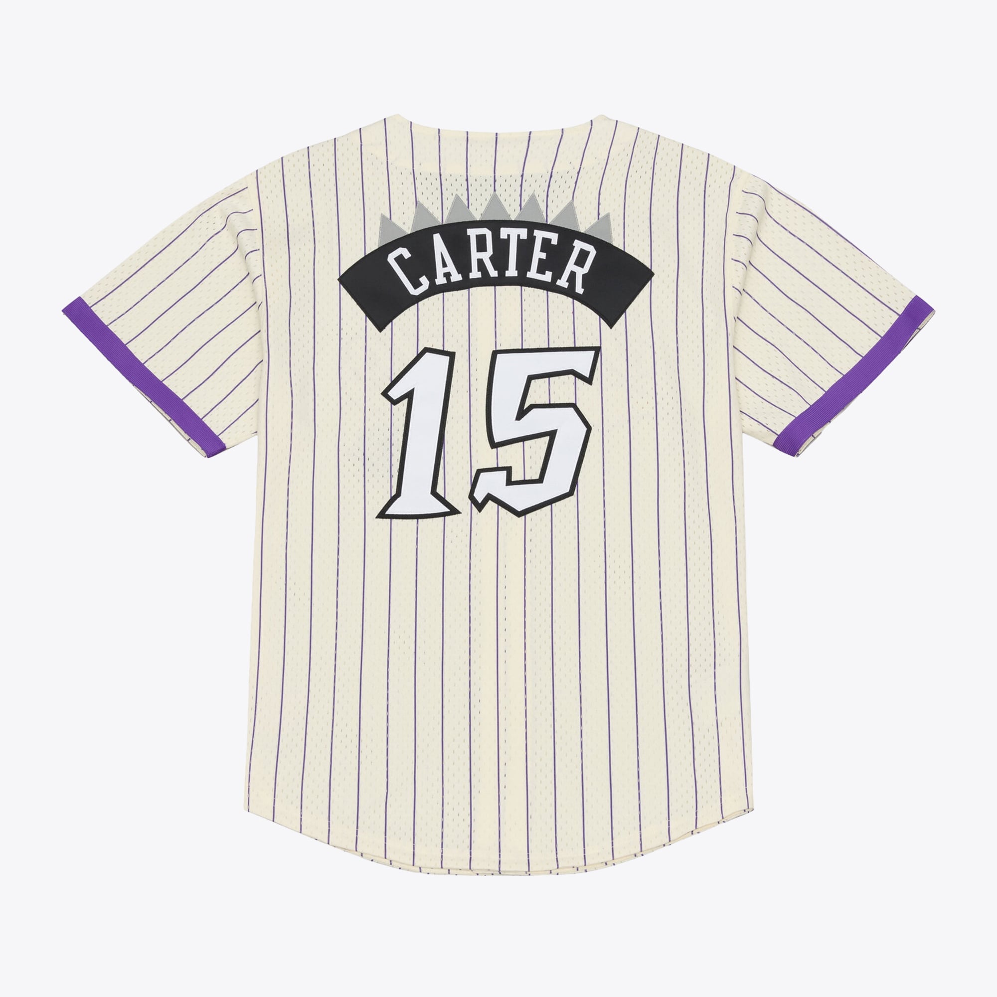 Maillot Mitchell & Ness Vince Carter crème pour homme, modèle Raptors de Toronto, avec boutons sur le devant et maille.