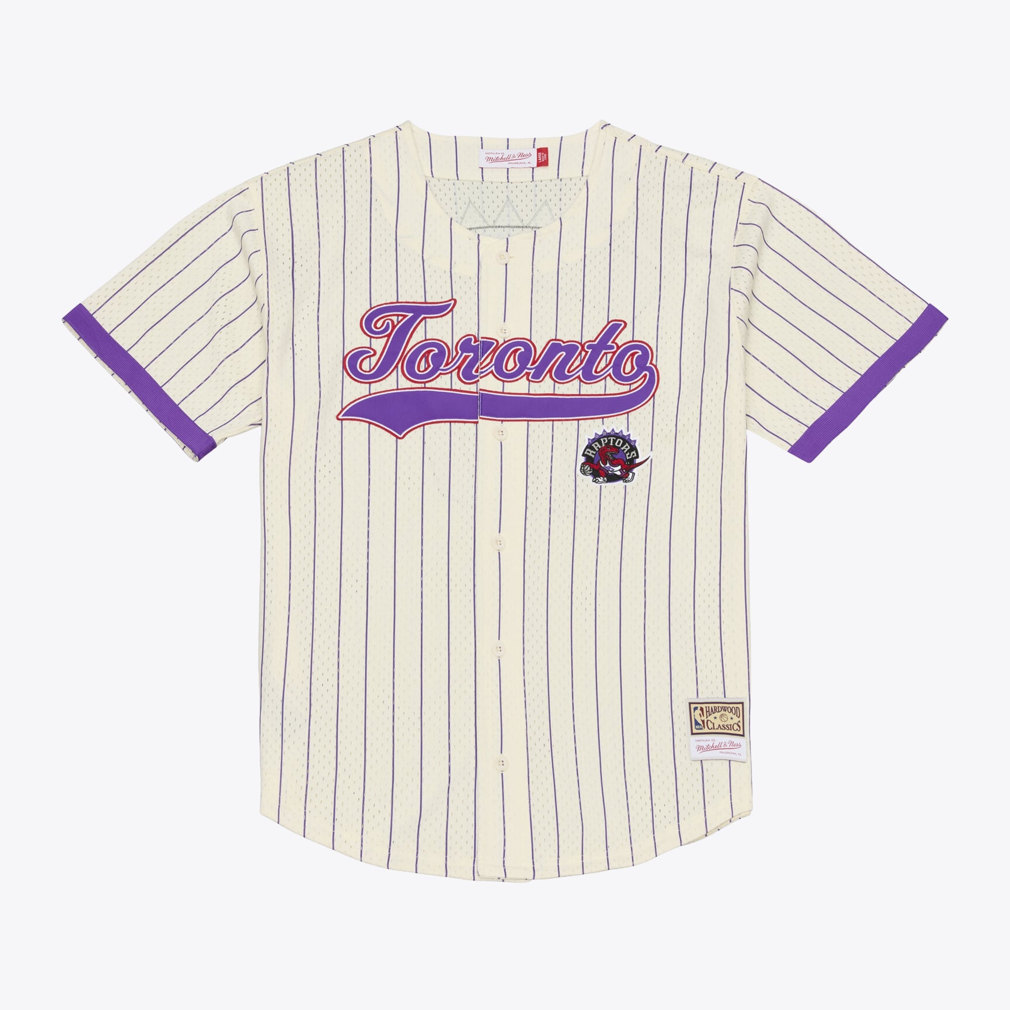 Maillot Mitchell & Ness Vince Carter crème pour homme, modèle Raptors de Toronto, avec boutons sur le devant et maille.