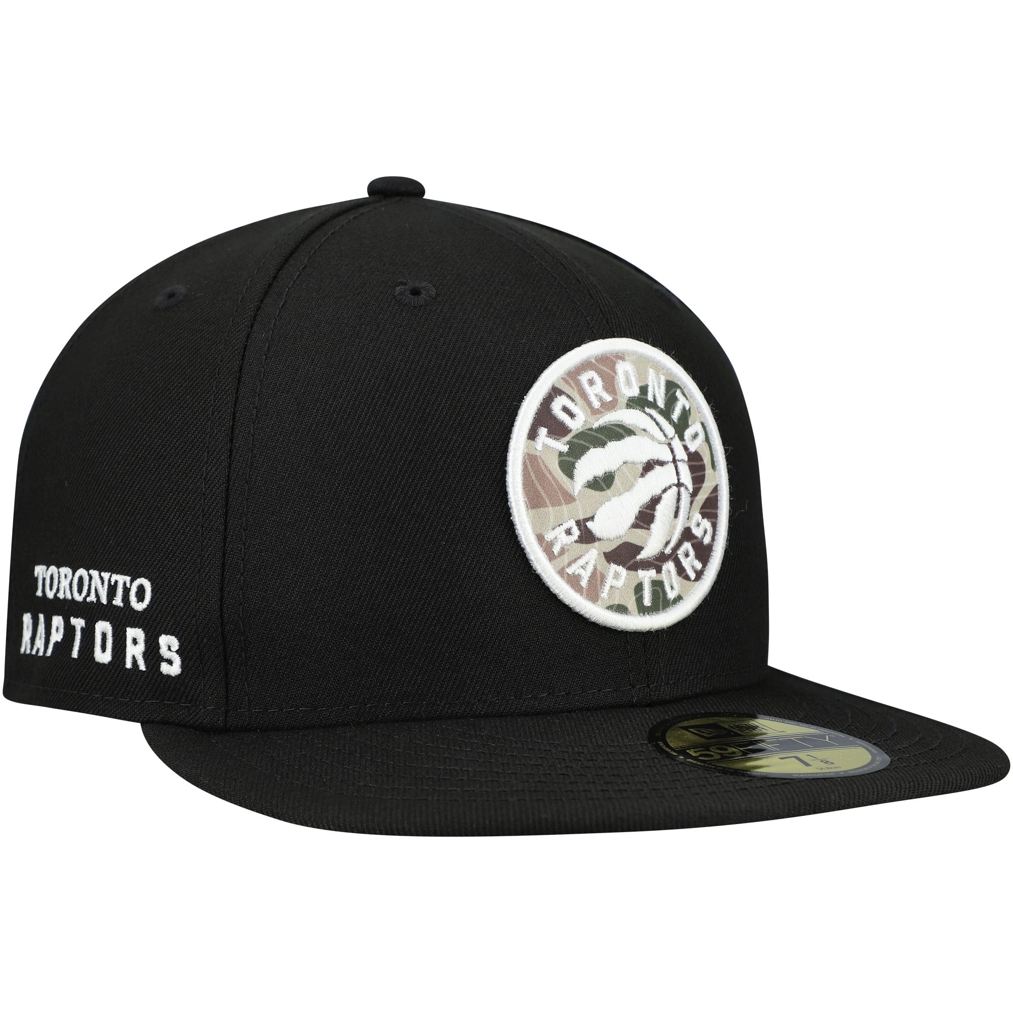 Men's New Era Black Toronto Raptors Camo Print Logo 59FIFTY Fitted Hat