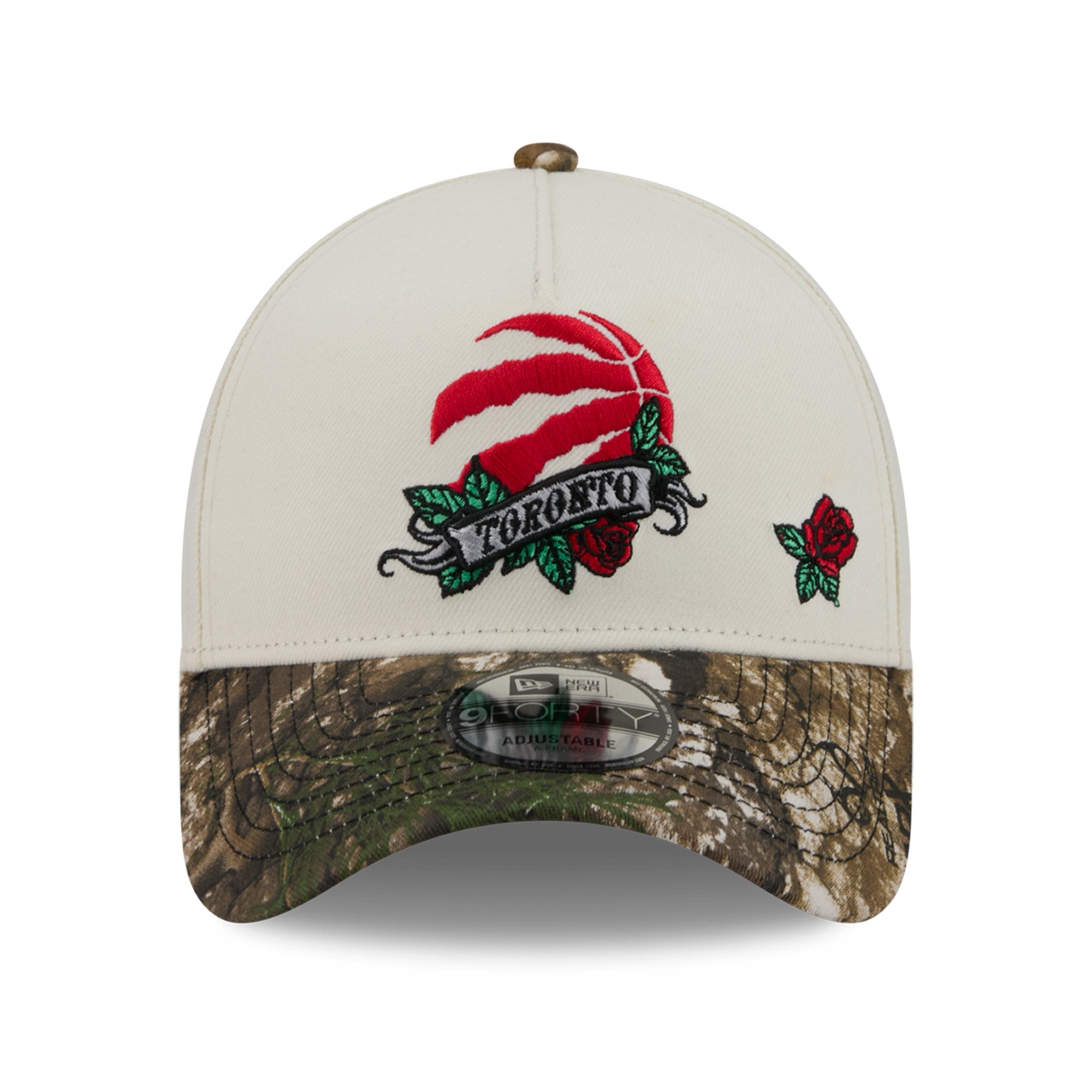 Casquette ajustable New Era 9FORTY A-Frame crème/camouflage Toronto Raptors Rose Banner pour homme