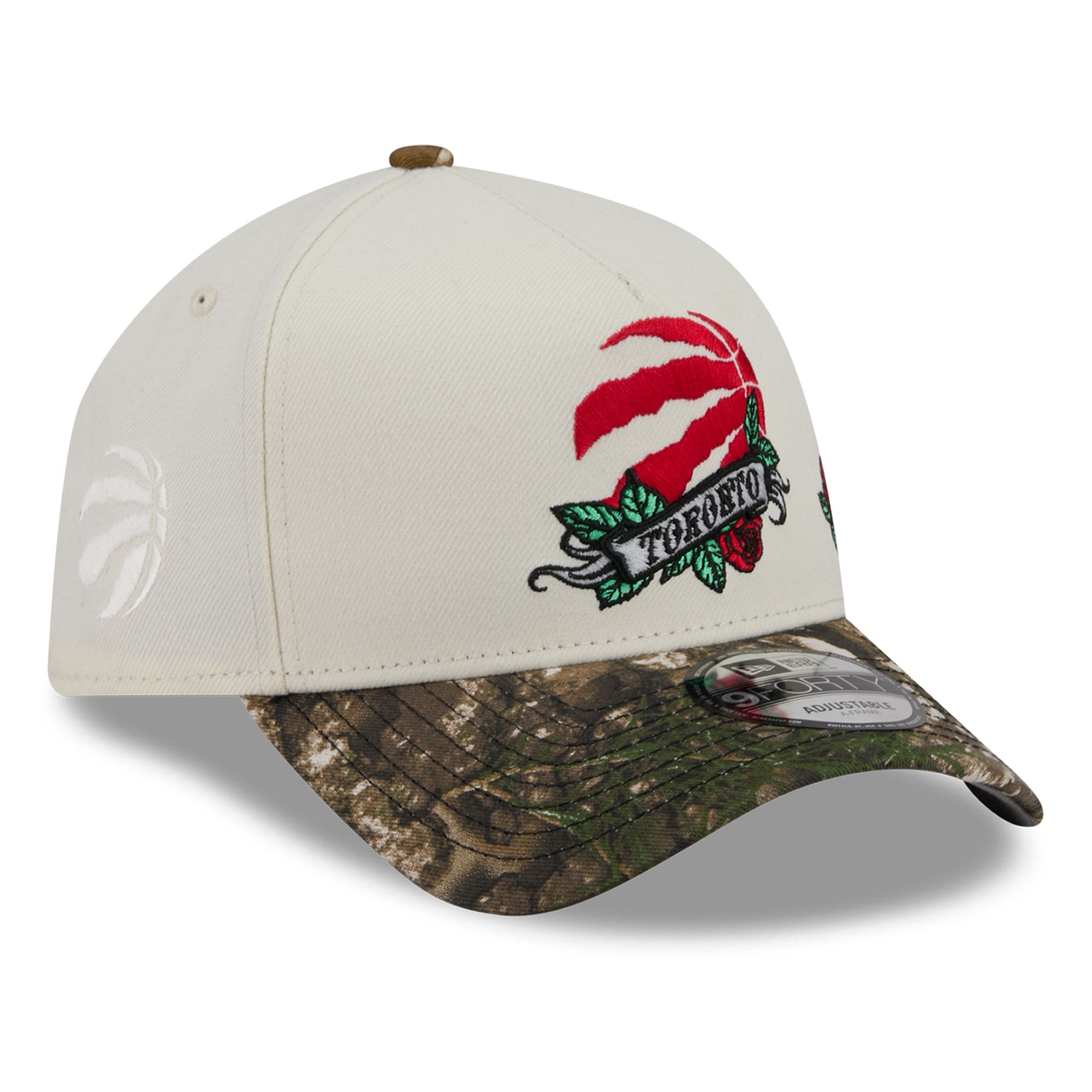 Casquette ajustable New Era 9FORTY A-Frame crème/camouflage Toronto Raptors Rose Banner pour homme