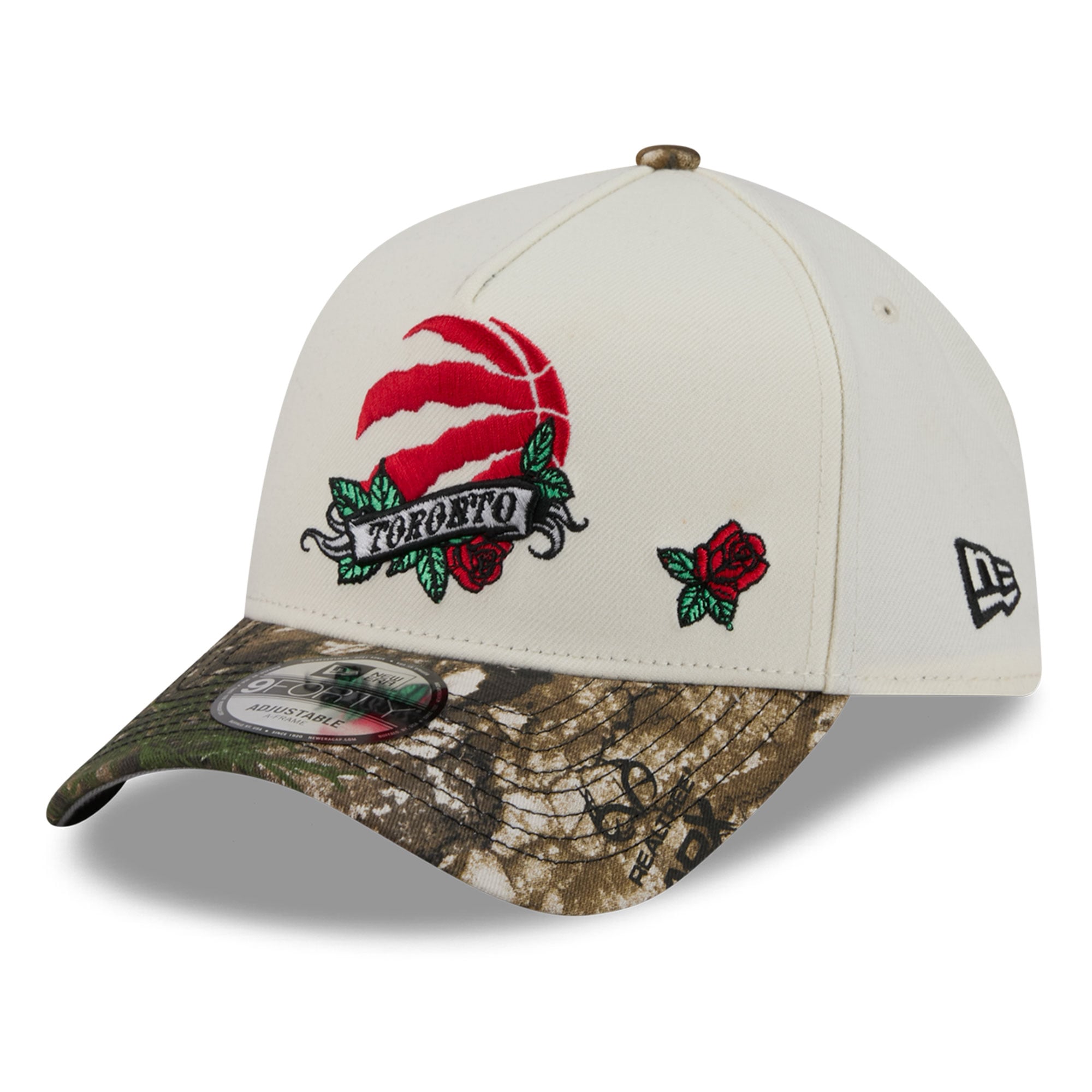 Casquette ajustable New Era 9FORTY A-Frame crème/camouflage Toronto Raptors Rose Banner pour homme