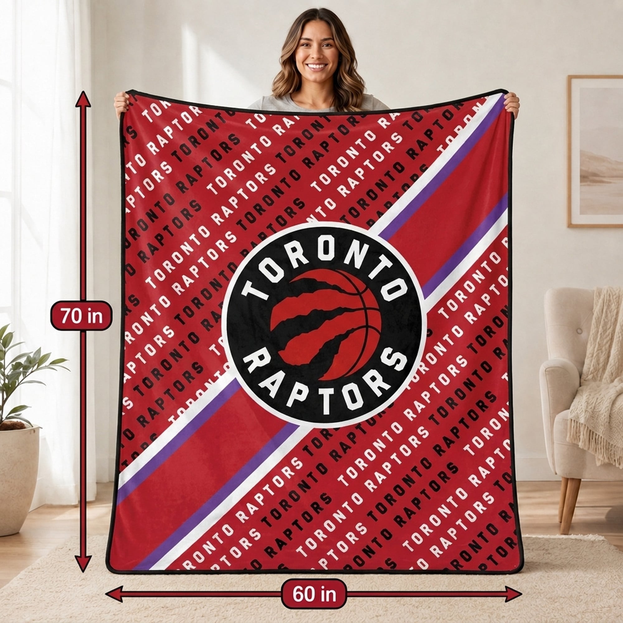 Pegasus Toronto Raptors 60" x 70" Diagonal Lined Wordmark Ultra Soft Blanket
