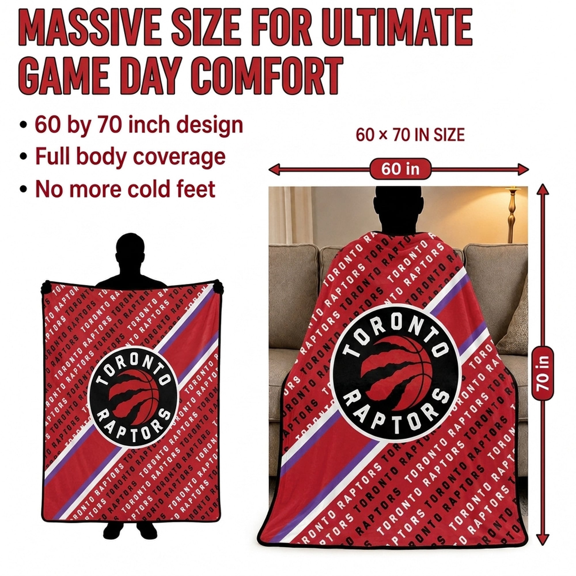 Pegasus Toronto Raptors 60" x 70" Diagonal Lined Wordmark Ultra Soft Blanket