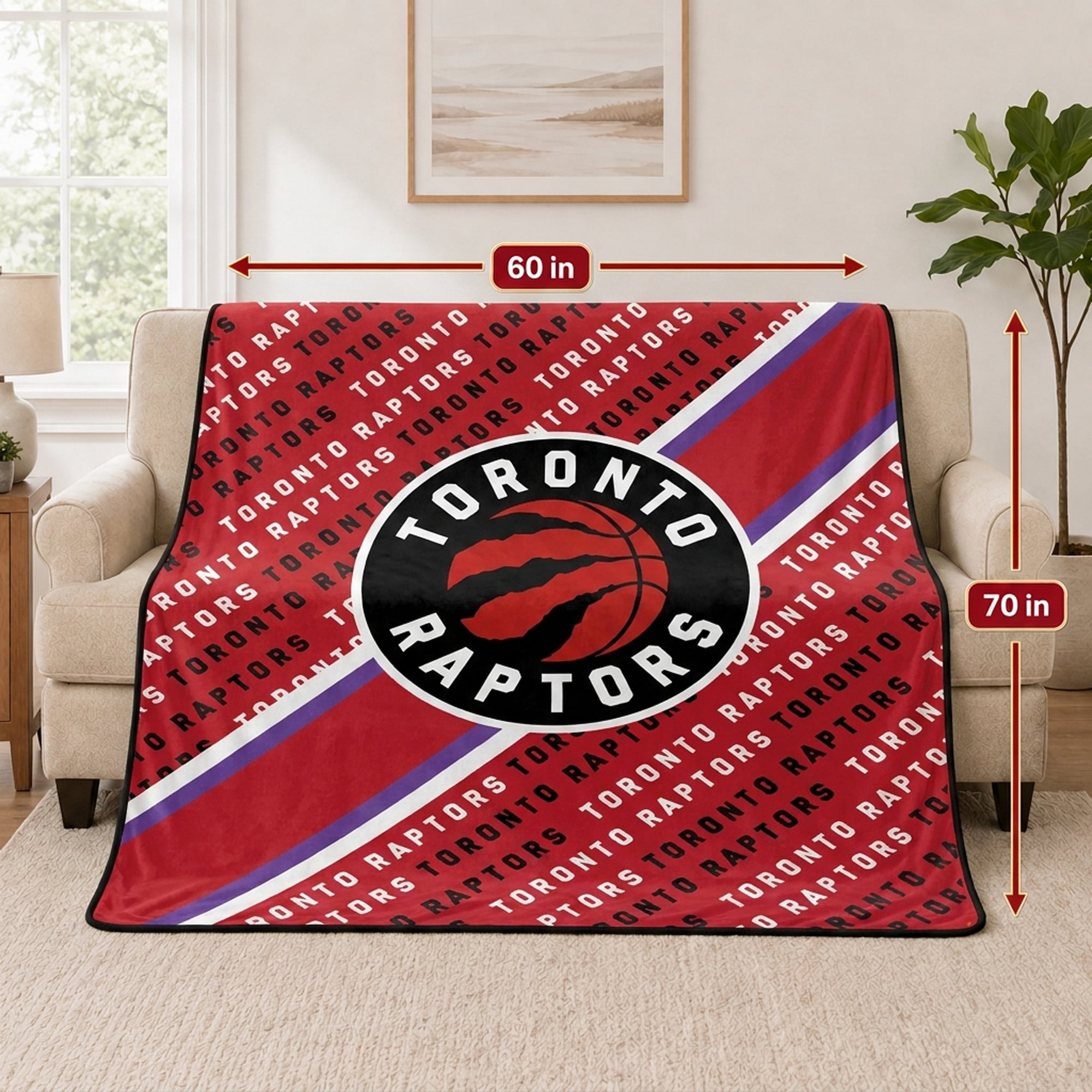 Pegasus Toronto Raptors 60" x 70" Diagonal Lined Wordmark Ultra Soft Blanket