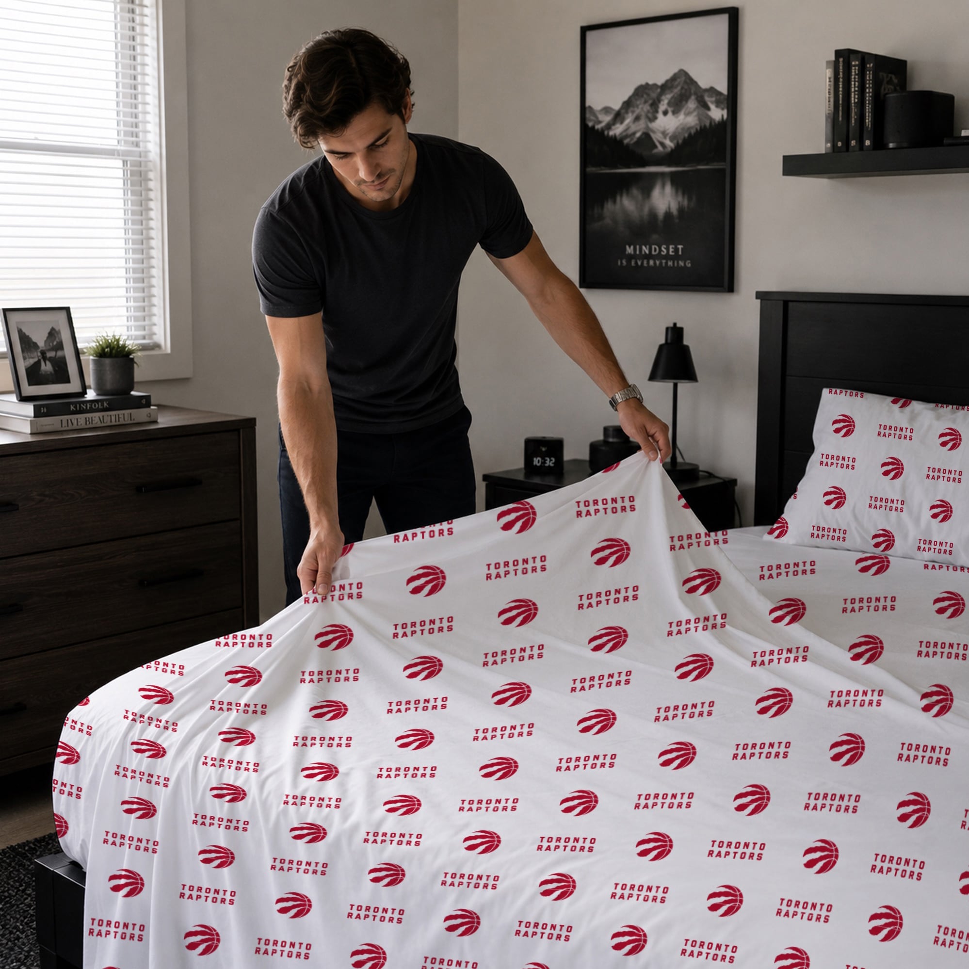 Ensemble de draps quatre pièces Pegasus Toronto Raptors pour lit queen