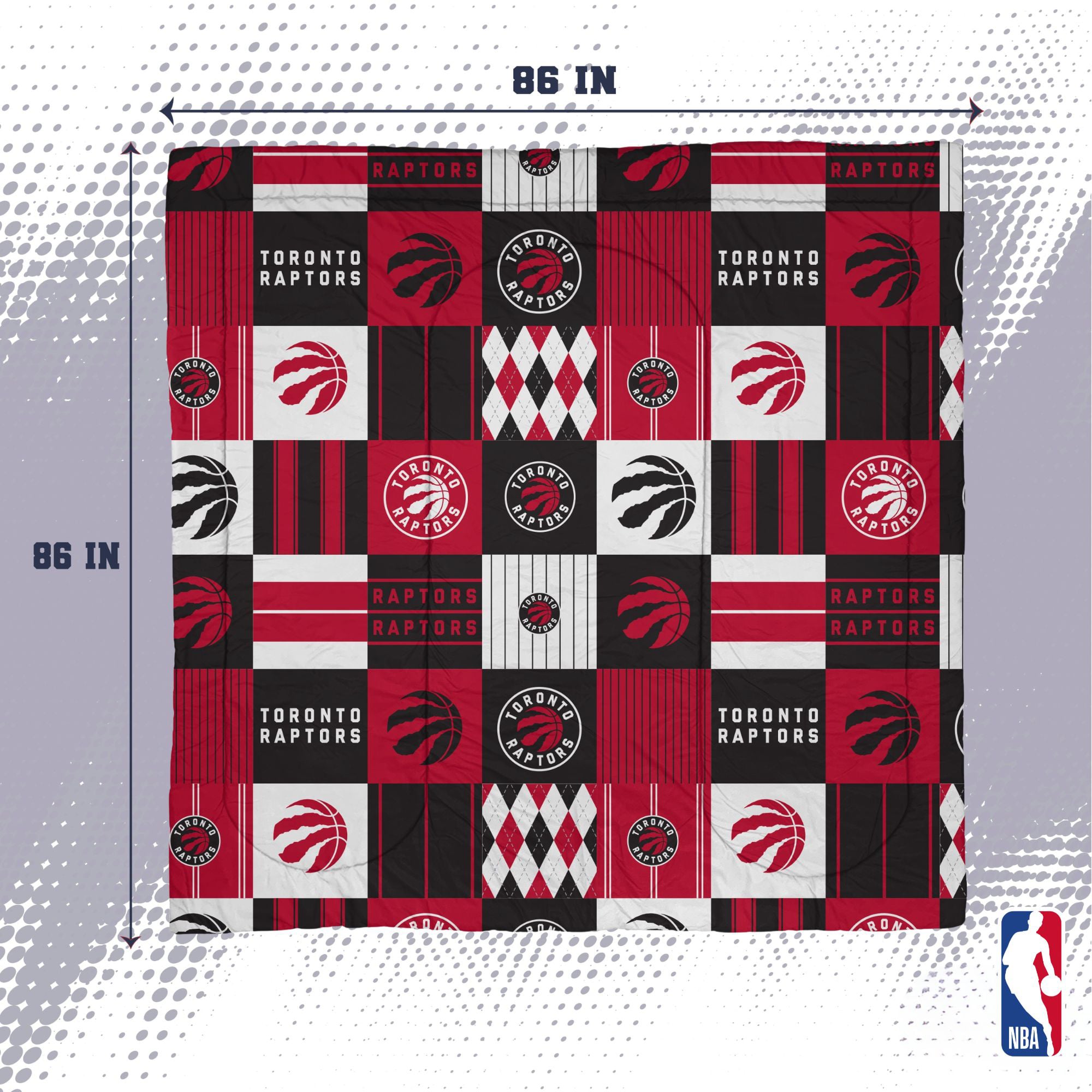 Ensemble de literie trois pièces Pegasus Toronto Raptors Patchwork Plaid pour lit double/queen