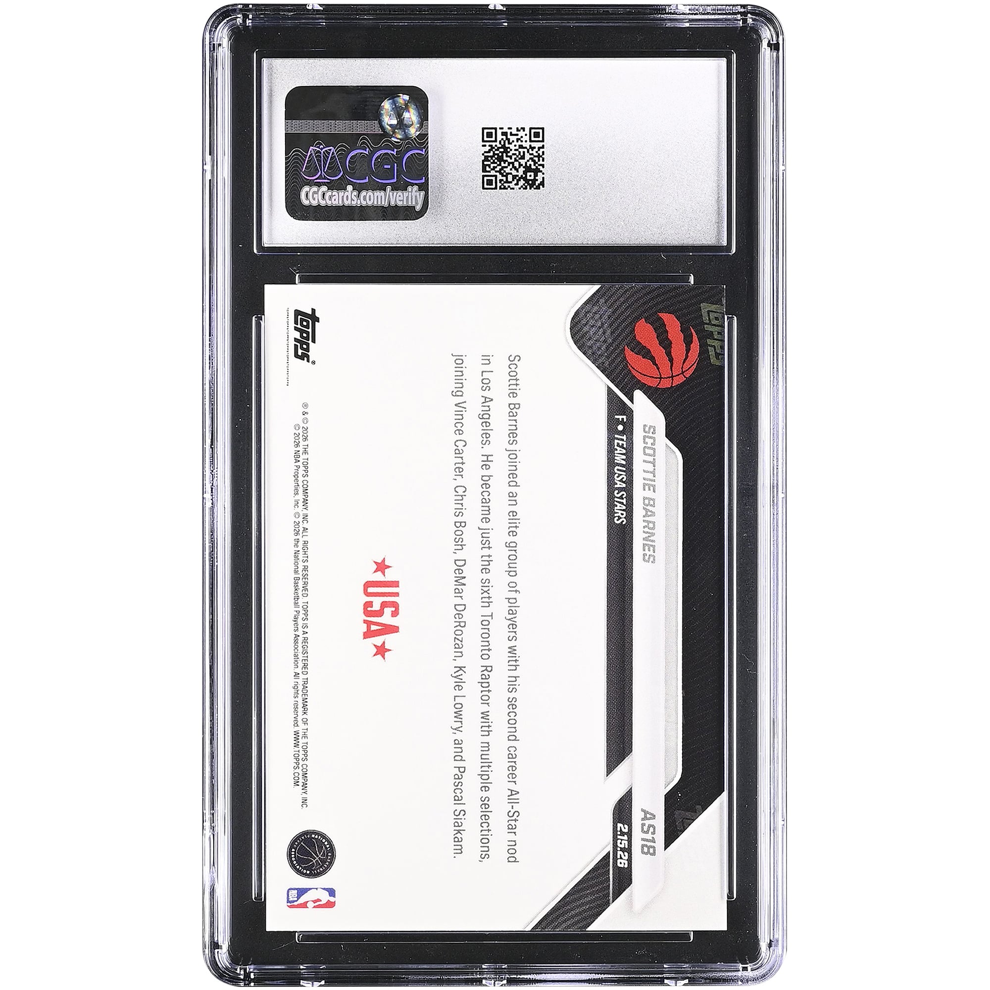 Scottie Barnes Toronto Raptors 2025-26 Topps Now All-Star Game #AS18 CGC Authenticated Card