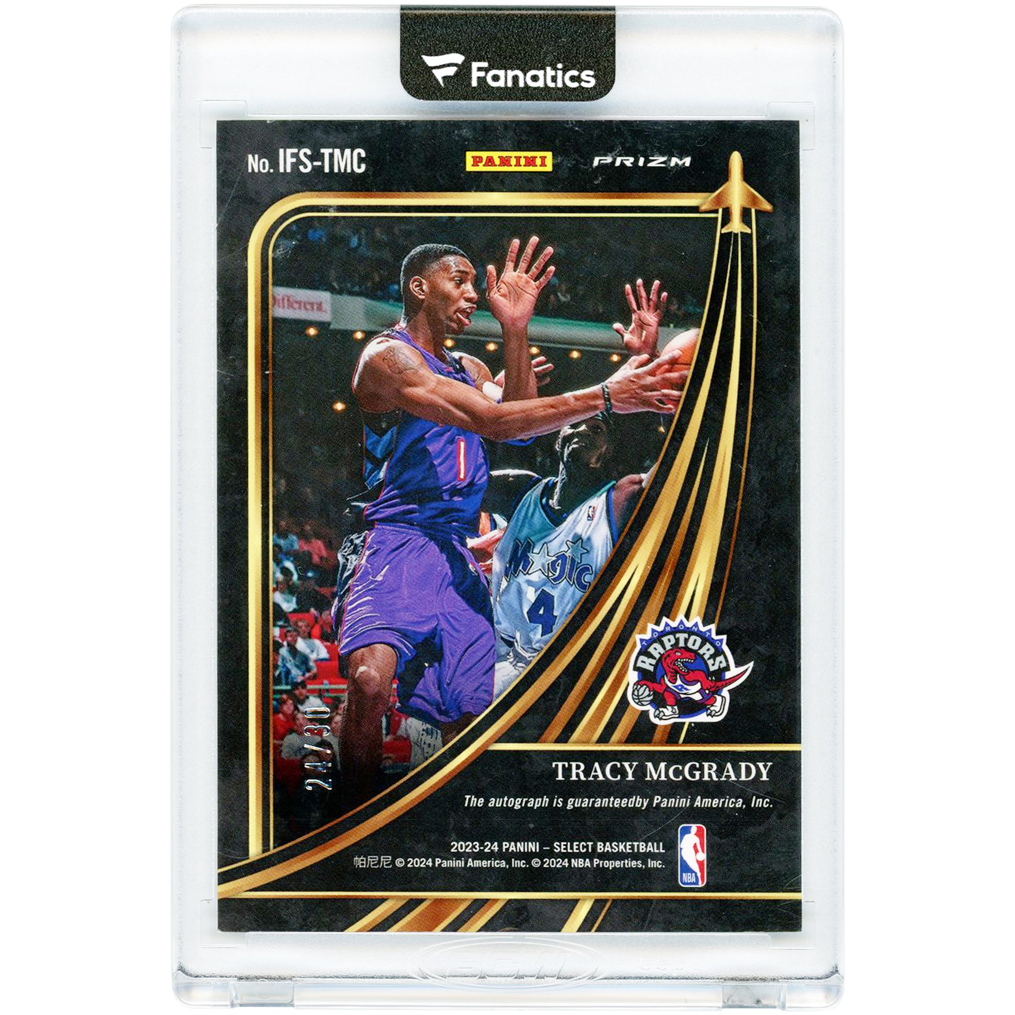 Carte autographiée de Tracy McGrady, Raptors de Toronto, 2023-24 Panini Select In Flight #IFS-TMC #24/30