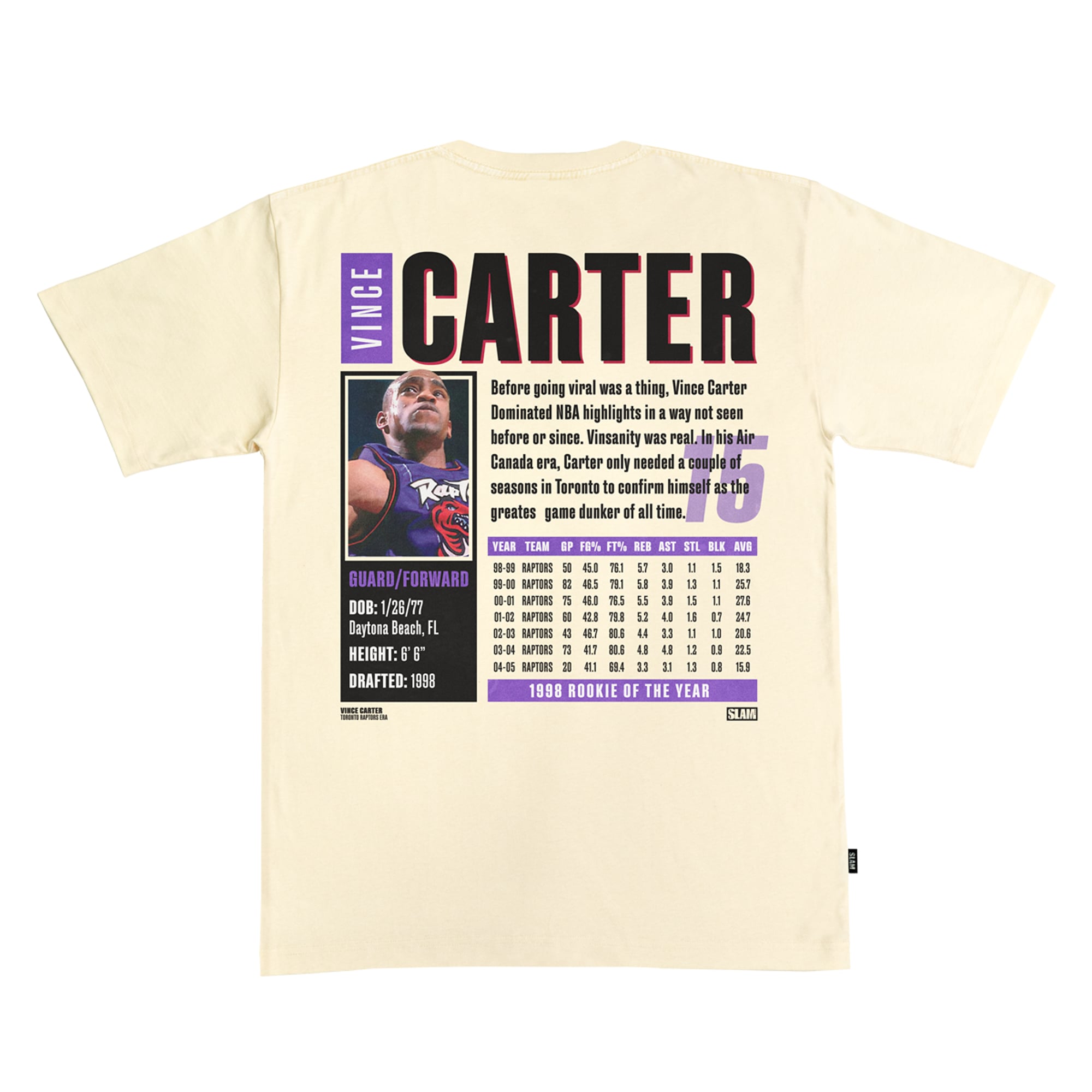 T-shirt unisexe épais SLAM Vince Carter crème Toronto Raptors Top 500