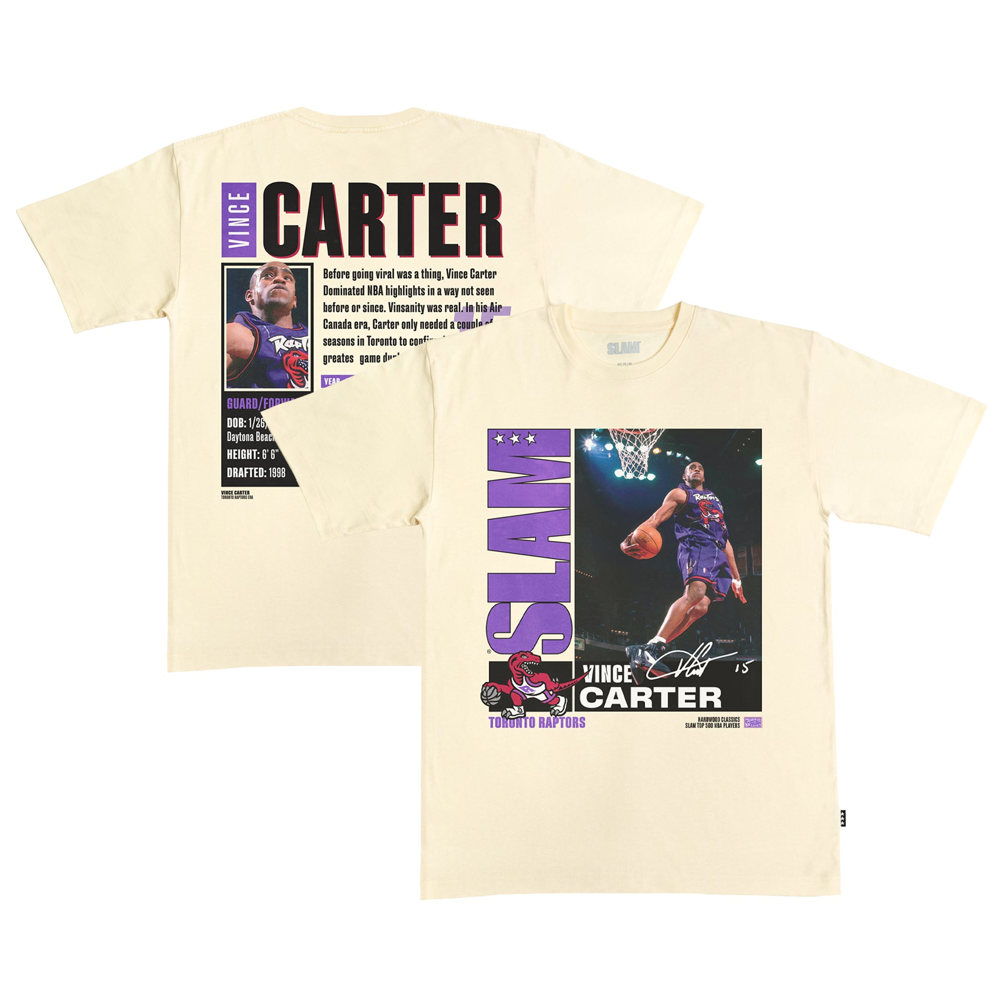 T-shirt unisexe épais SLAM Vince Carter crème Toronto Raptors Top 500