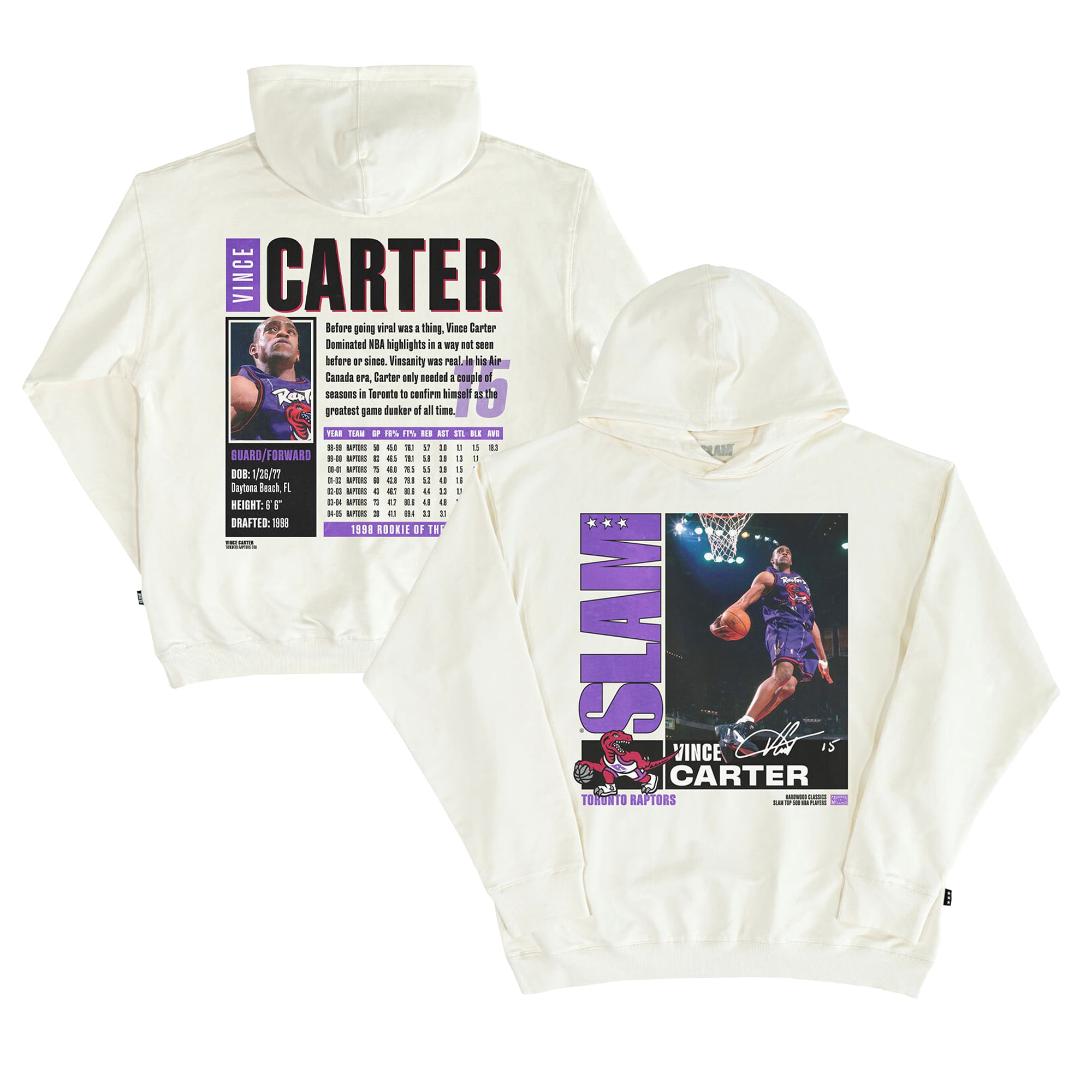 Sweat à capuche unisexe SLAM Vince Carter blanc Toronto Raptors Top 500