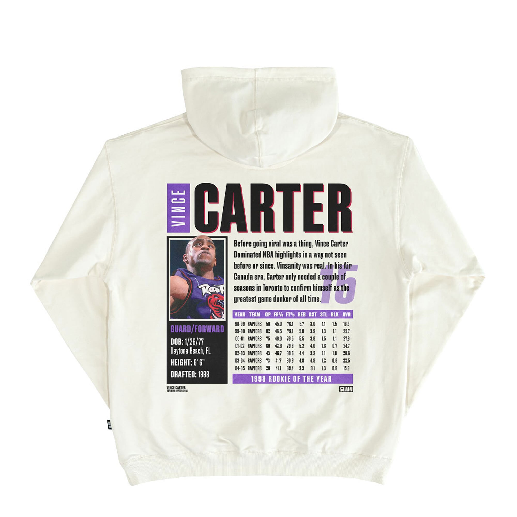 Sweat à capuche unisexe SLAM Vince Carter blanc Toronto Raptors Top 500