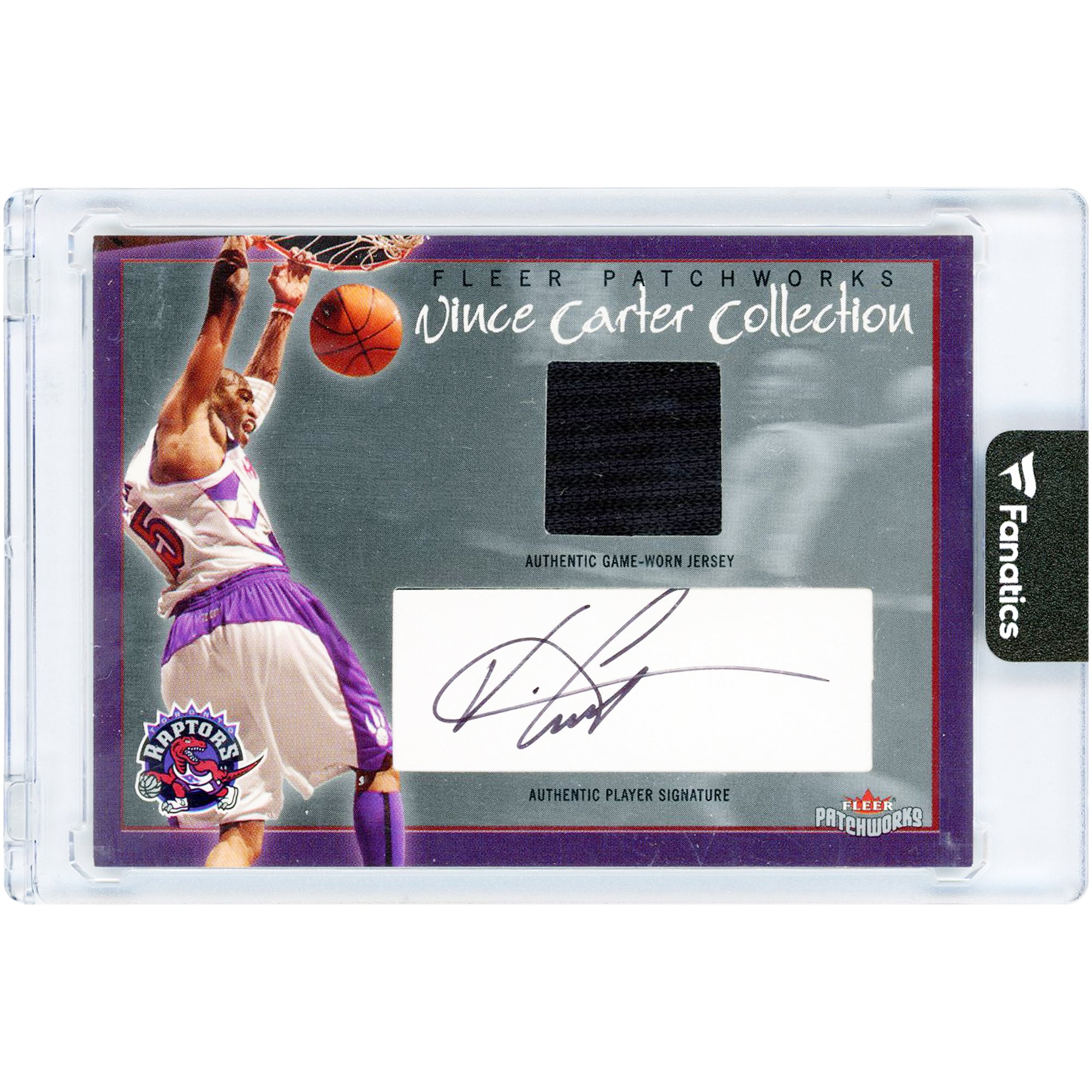 Carte de maillot autographiée de Vince Carter (Ractors de Toronto), collection Fleer Patchworks 2003-04, portée en match, numéro NNO, numéro 51/100