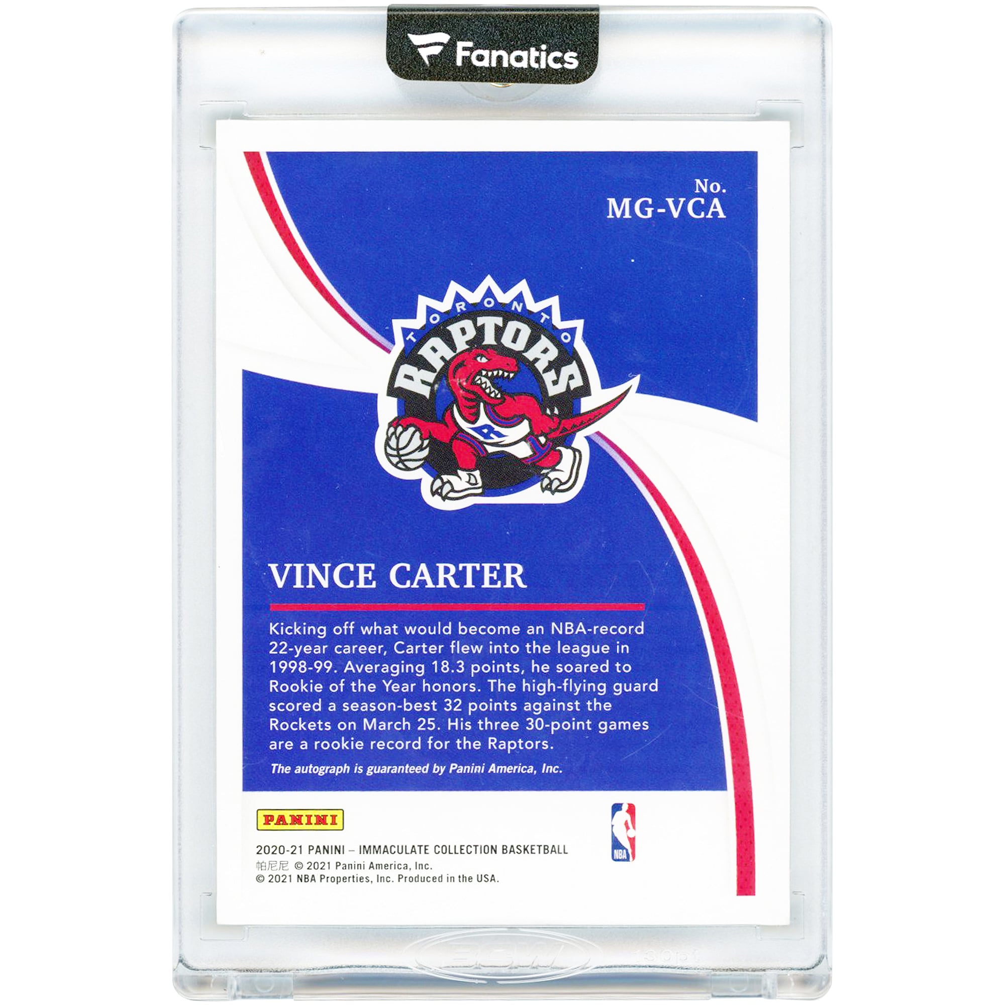 Carte autographiée de Vince Carter (Ractors de Toronto) 2020-21 Panini Immaculate Collection Gold Marks Of Greatness #MG-VCA #18/25